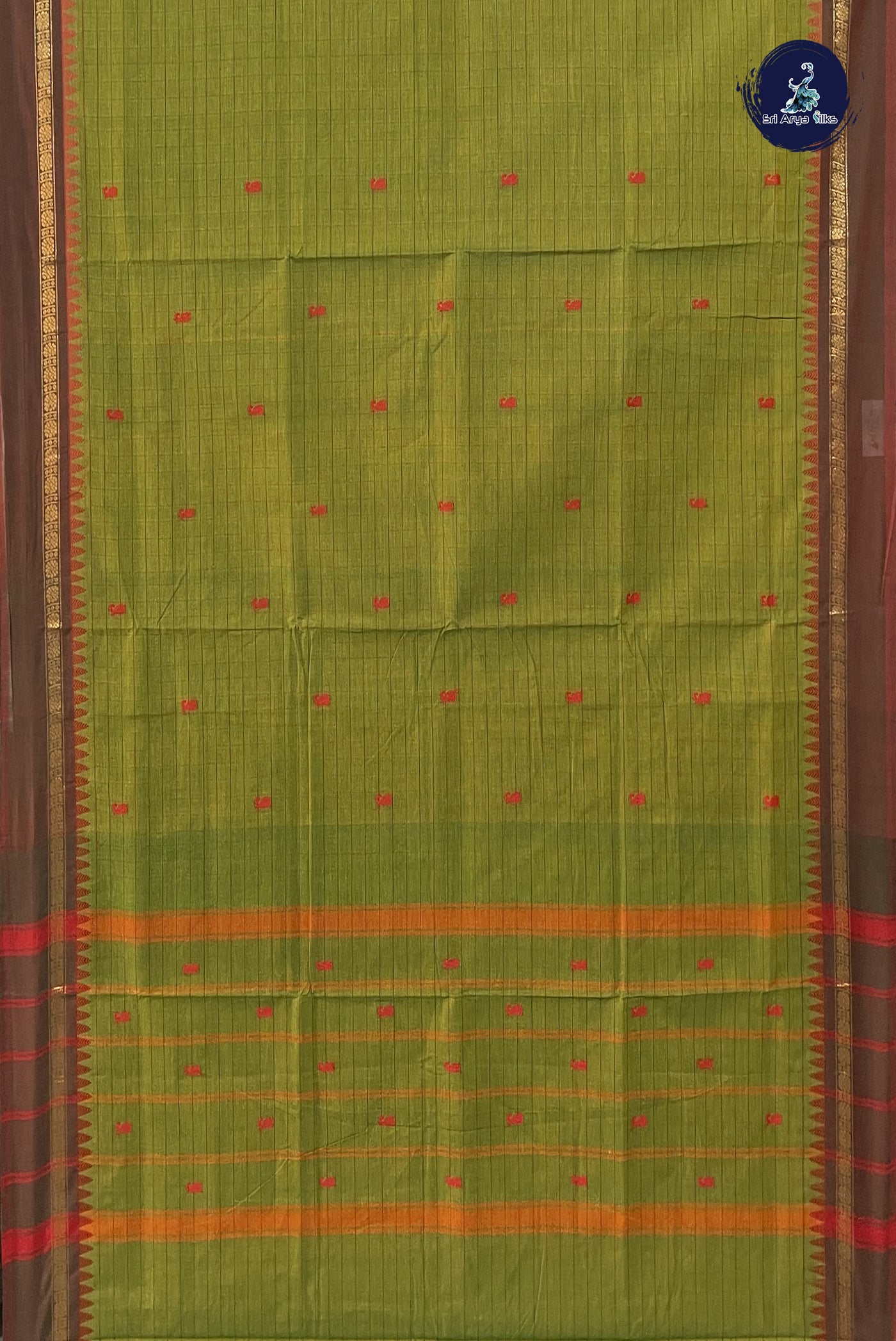 Light Green Chettinad Cotton Saree With Checked Pattern