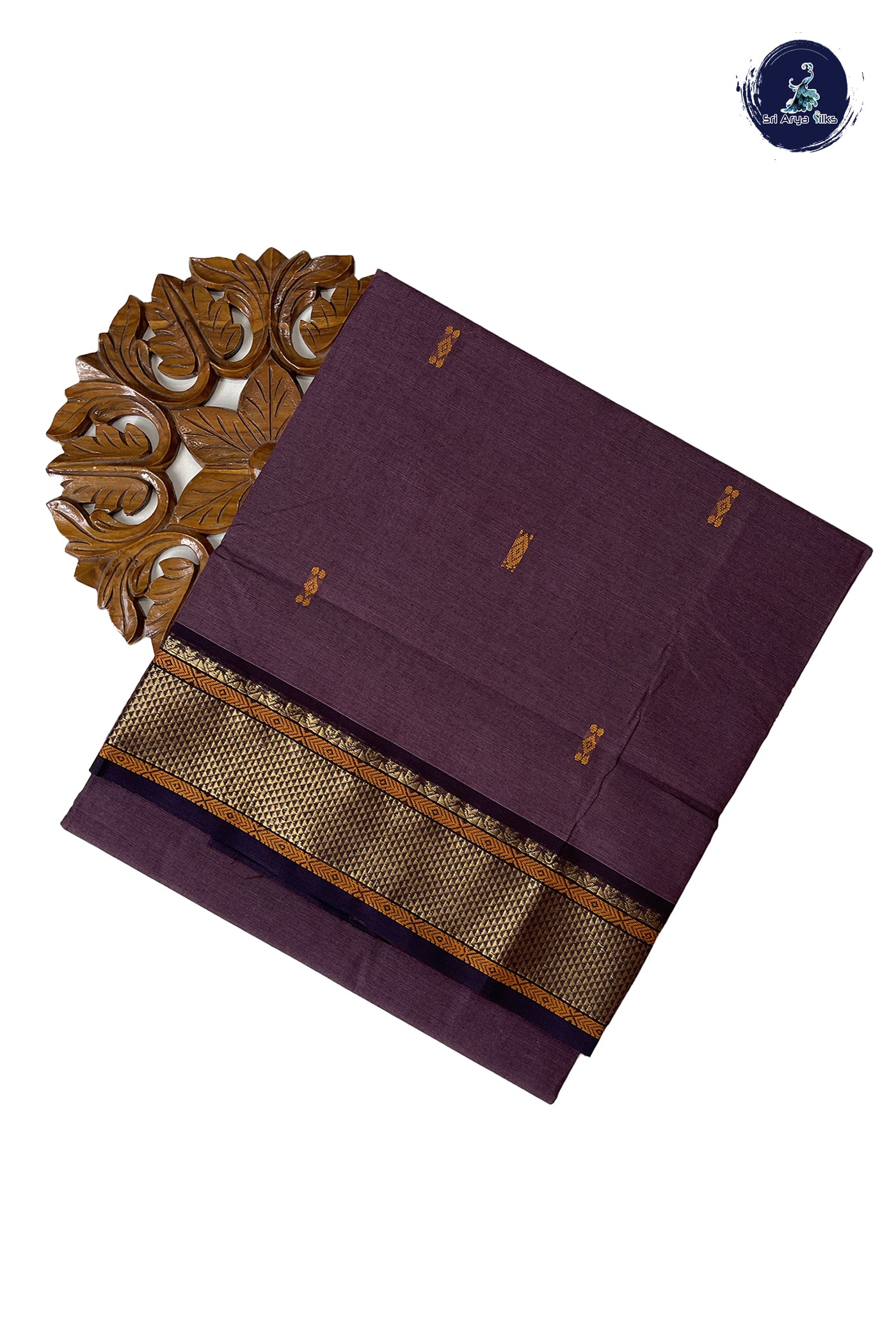 Snuf Chettinad Cotton Saree With Buttas Pattern