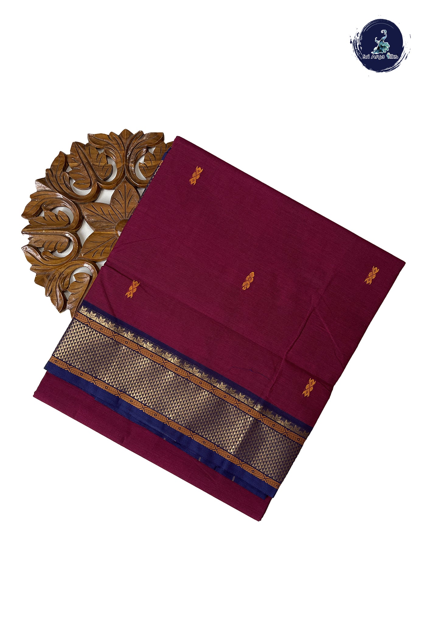 BeetRoot Shade Chettinad Cotton Saree With Buttas Pattern