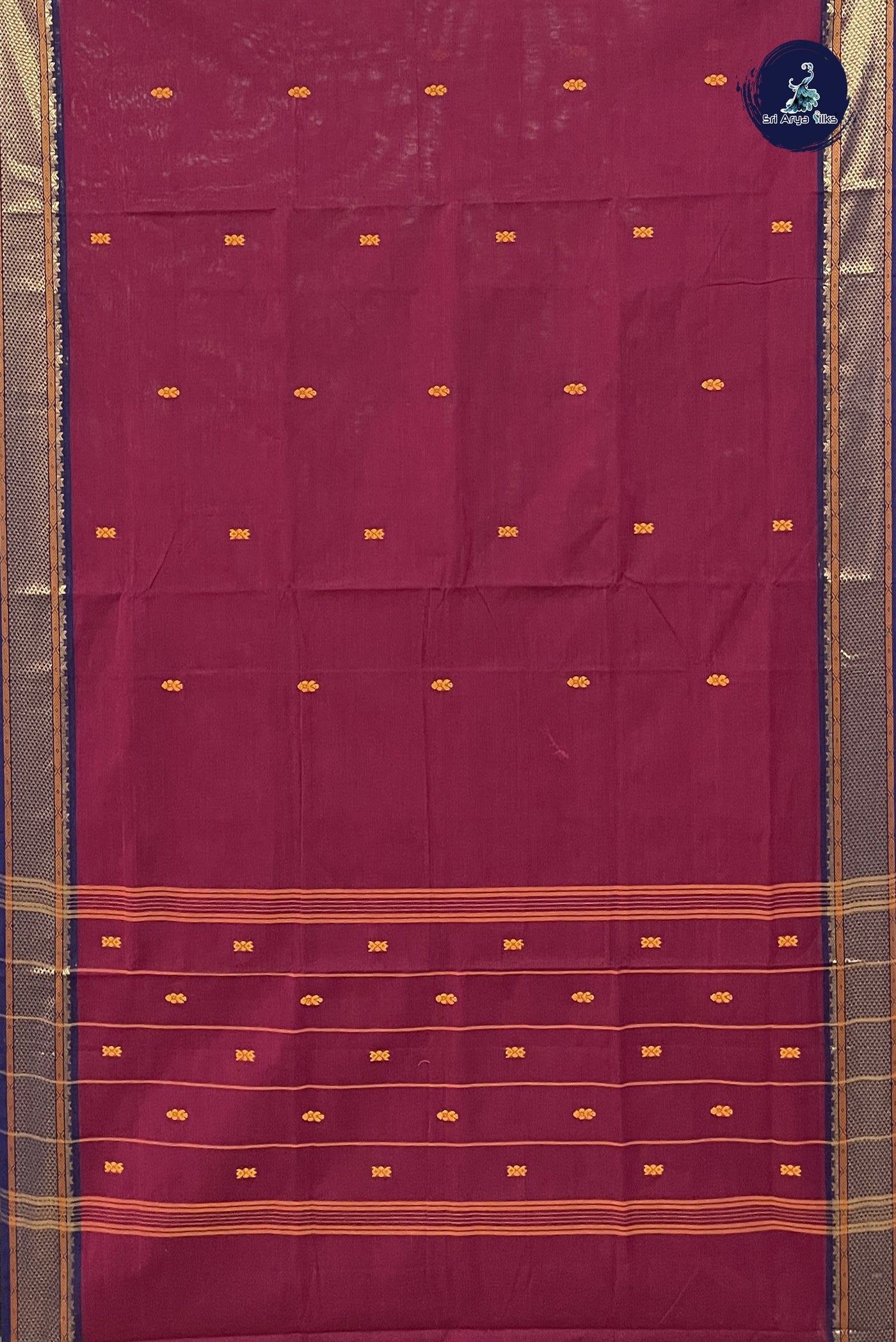 BeetRoot Shade Chettinad Cotton Saree With Buttas Pattern