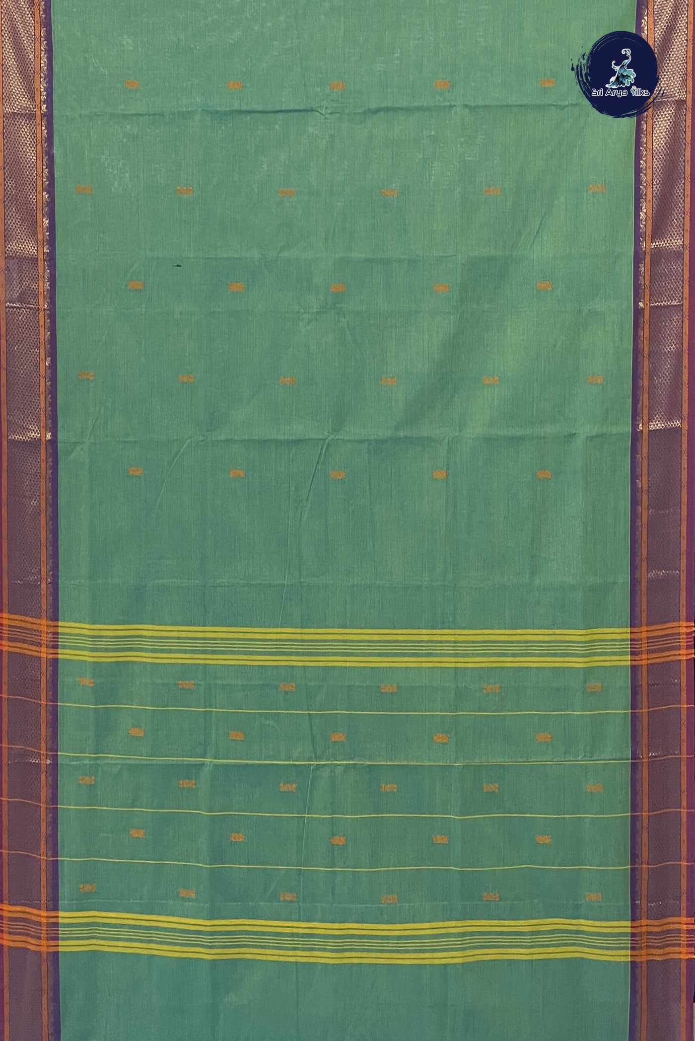 Bluish Green Chettinad Cotton Saree With Buttas Pattern