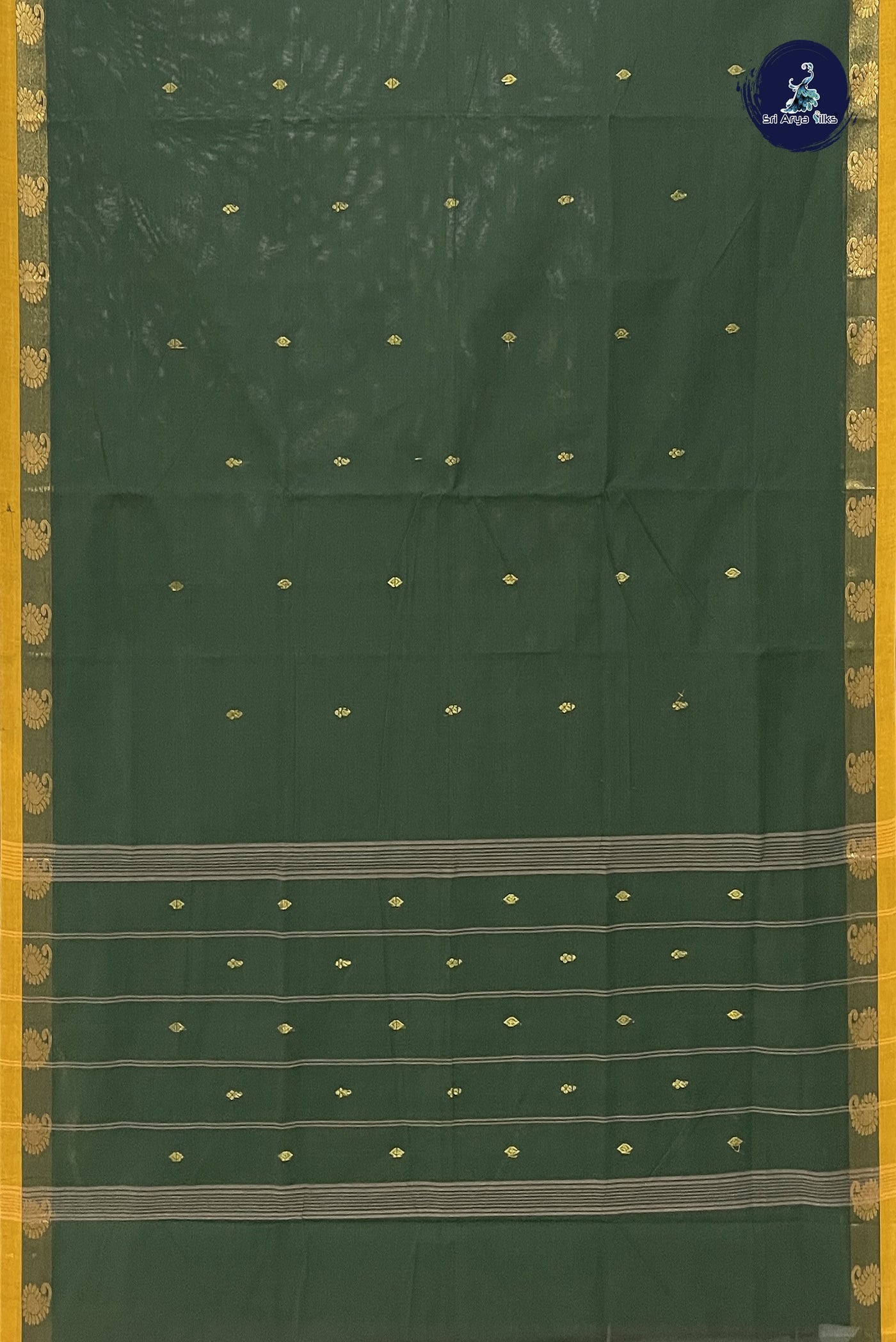 Green Chettinad Cotton Saree With Zari Buttas Pattern