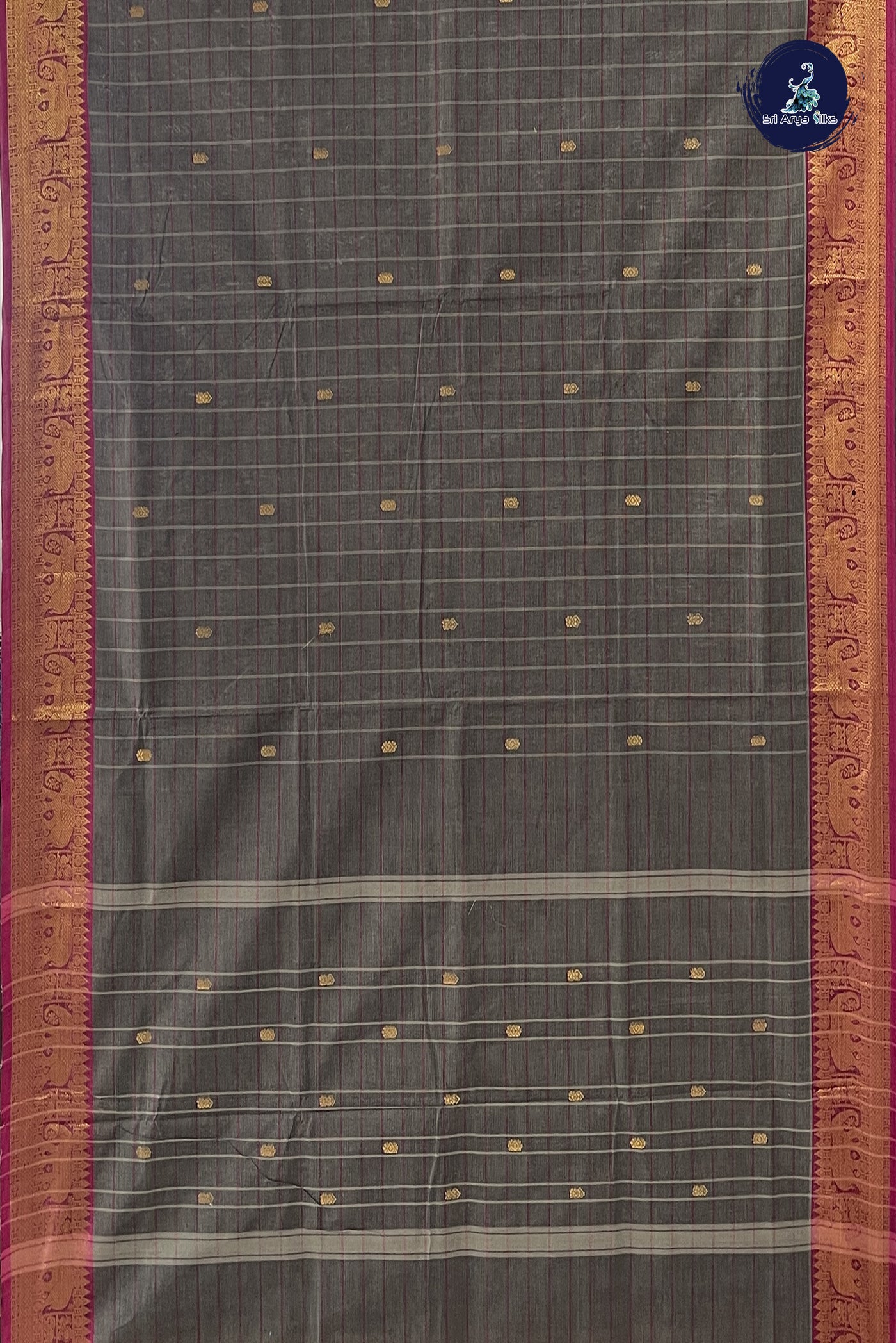 Grey Chettinad Cotton Saree With Checked Pattern