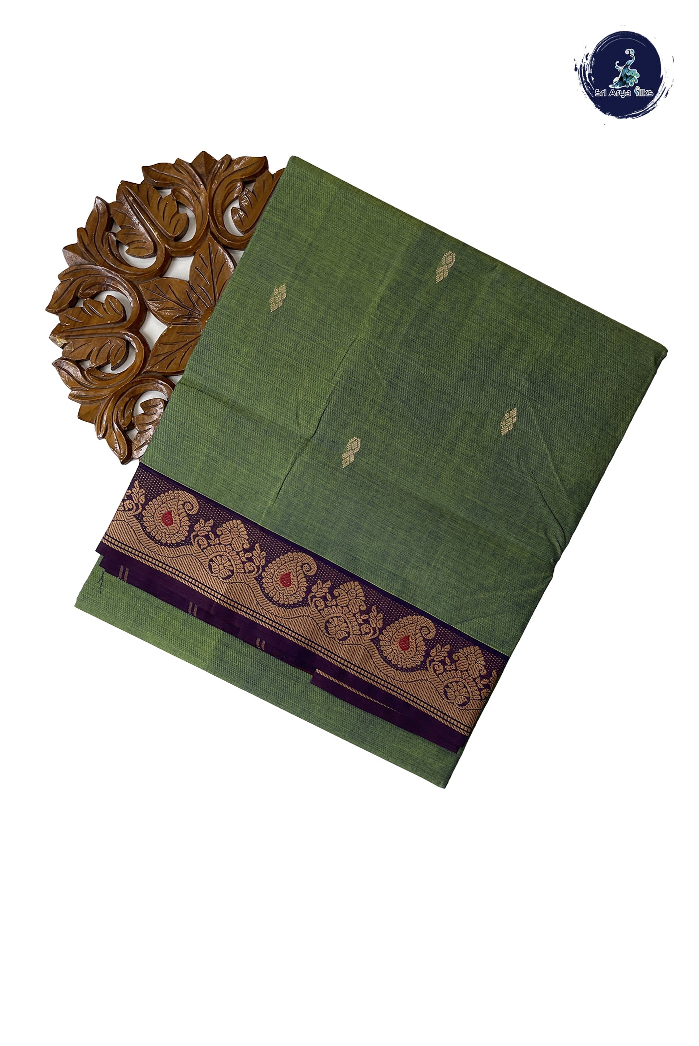 Bluish Green Chettinad Cotton Saree With Buttas Pattern