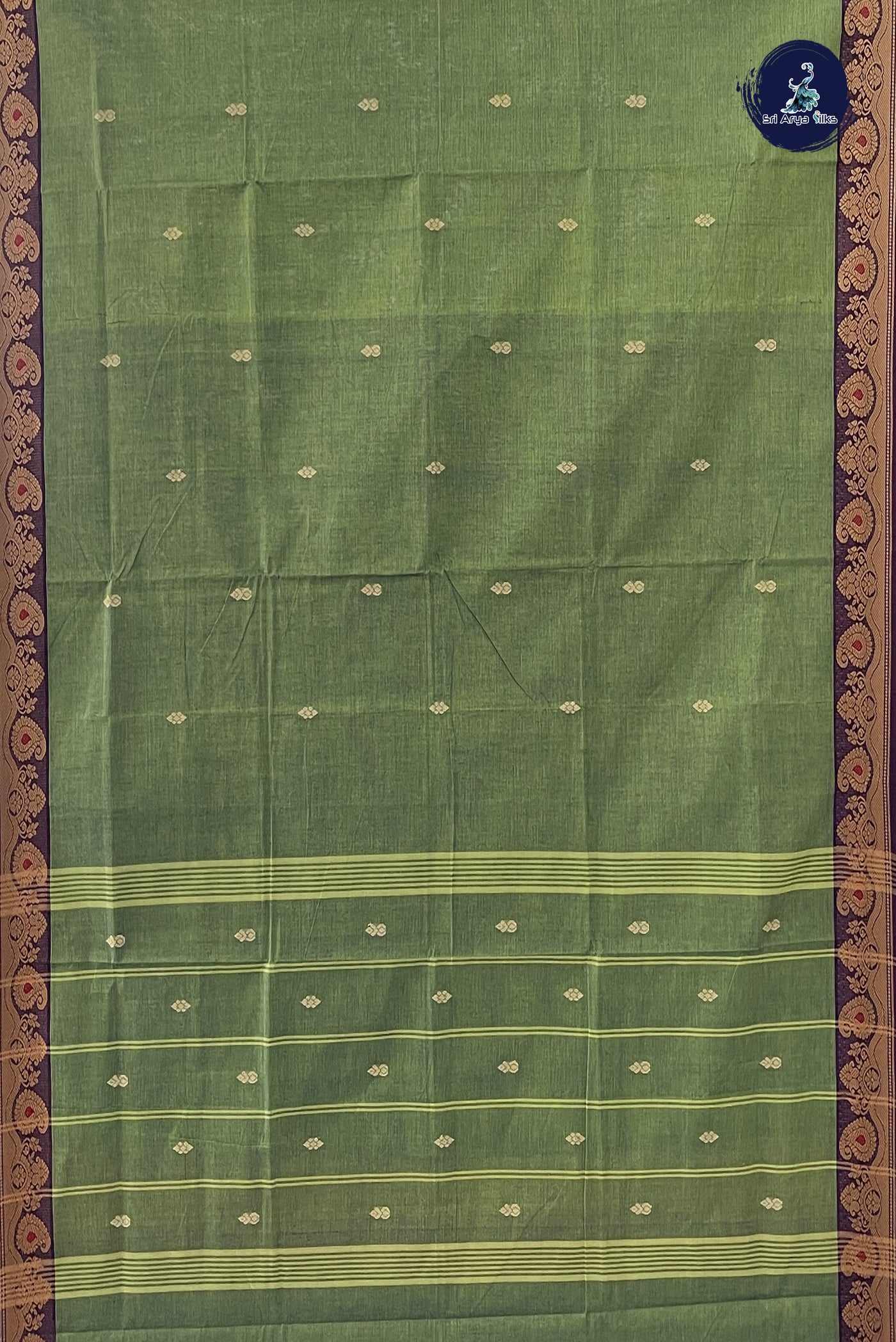 Bluish Green Chettinad Cotton Saree With Buttas Pattern