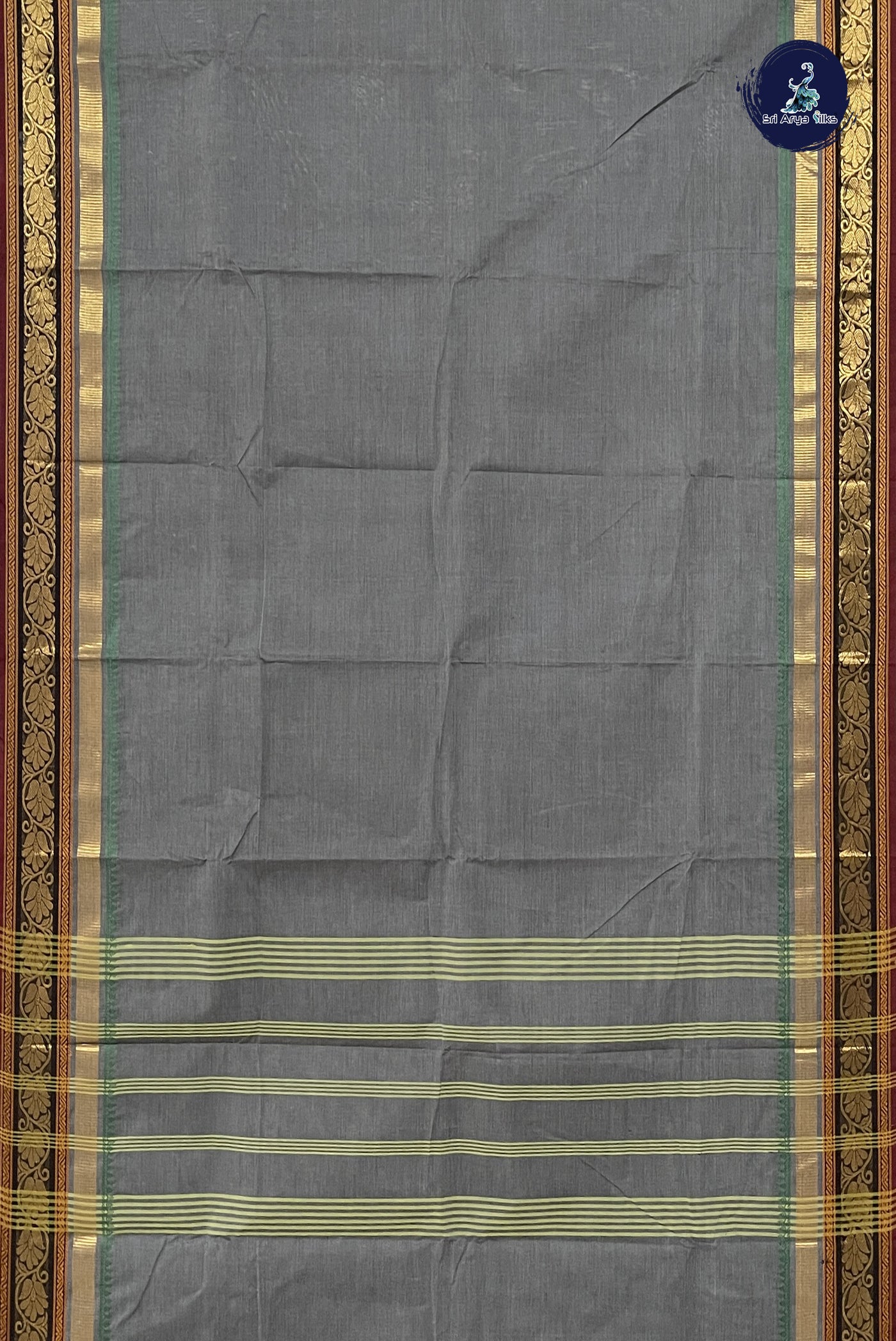 Grey Chettinad Cotton Saree With Plain Pattern