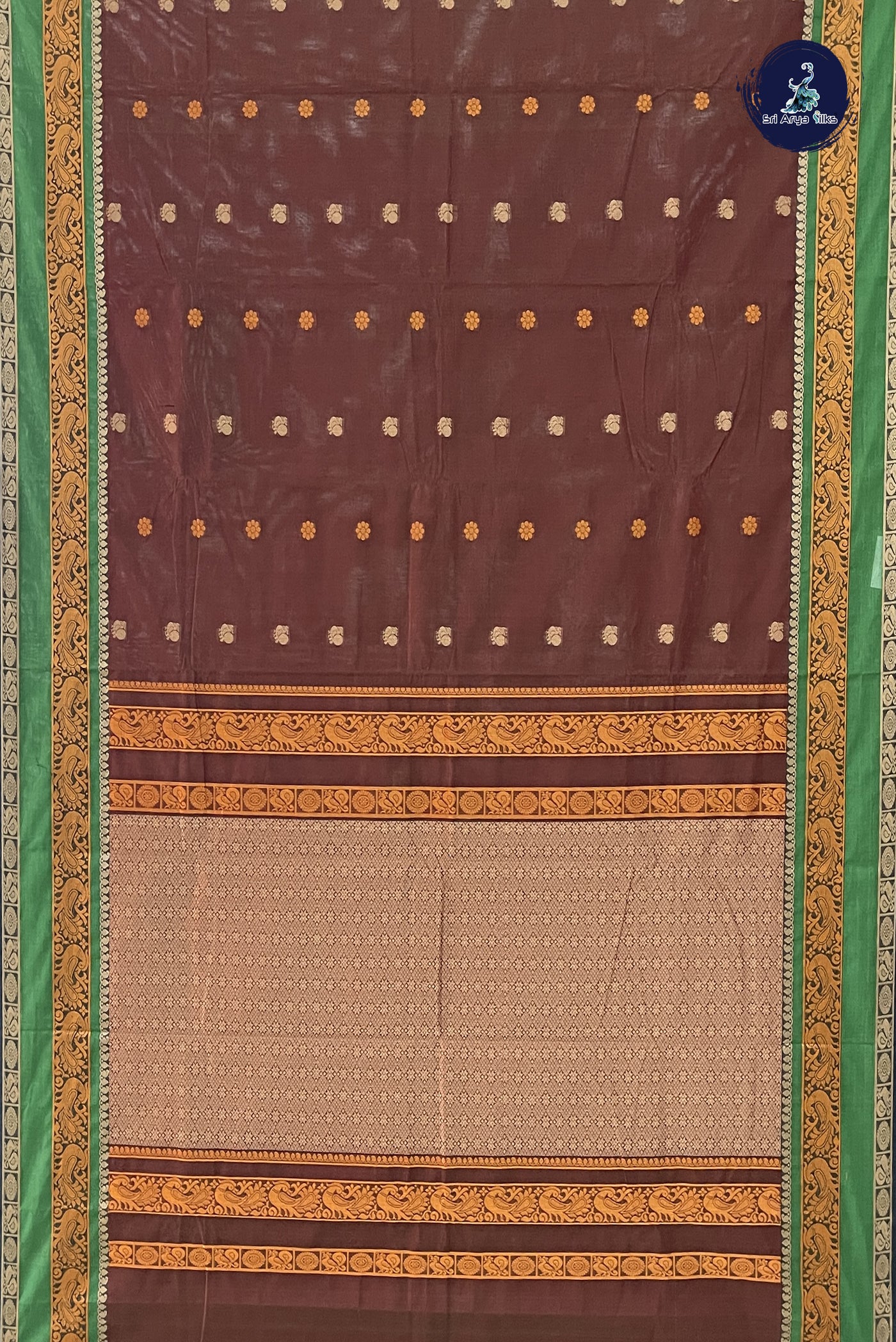 Dual Tone Brown Kanchi Cotton Saree With Thread Work Pattern