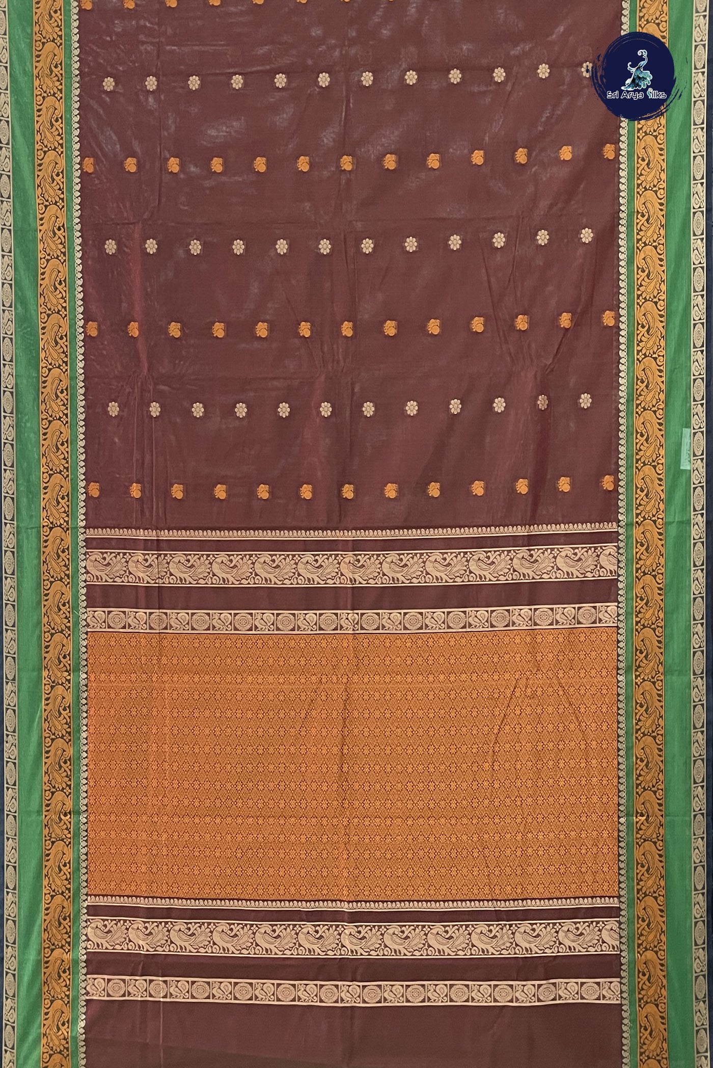 Dual Tone Brown Kanchi Cotton Saree With Thread Work Pattern