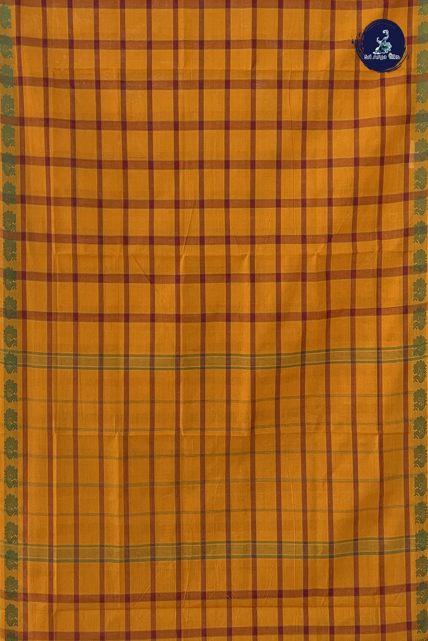 Yellow Chettinadu Cotton Saree With Checked Pattern