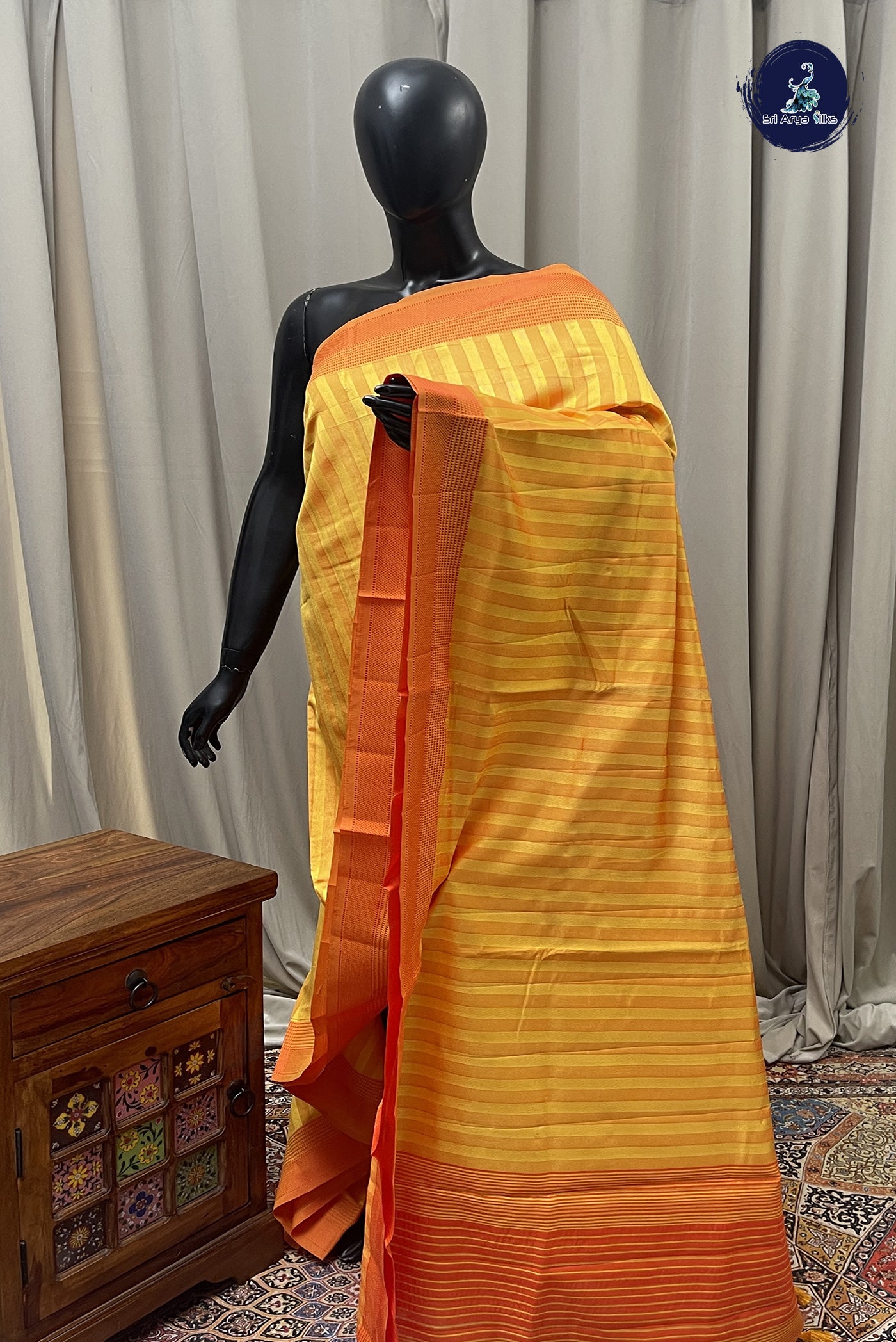 Yellow Semi Tussar Saree With Embossed  Pattern