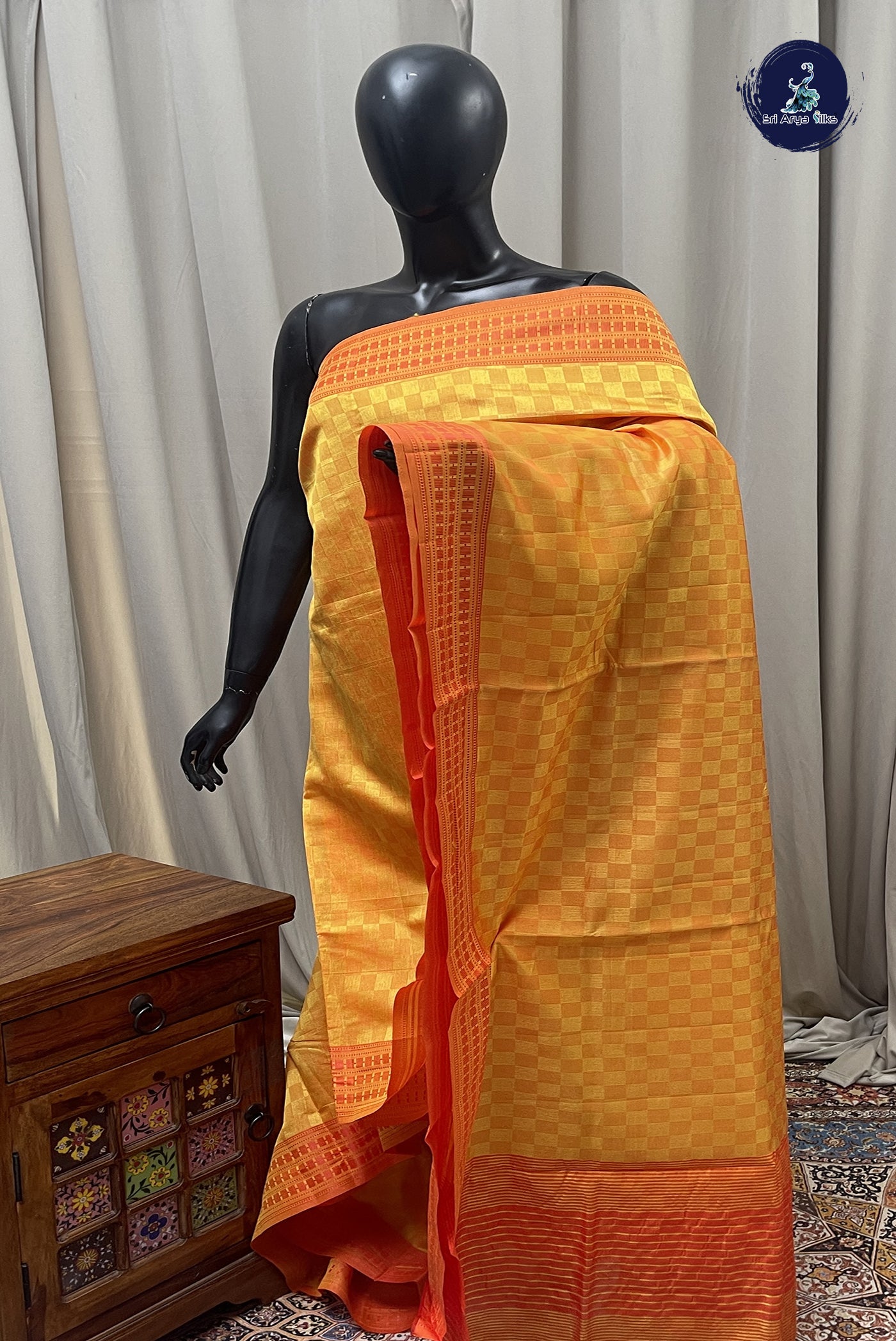 Yellow Semi Tussar Saree With Embossed Pattern