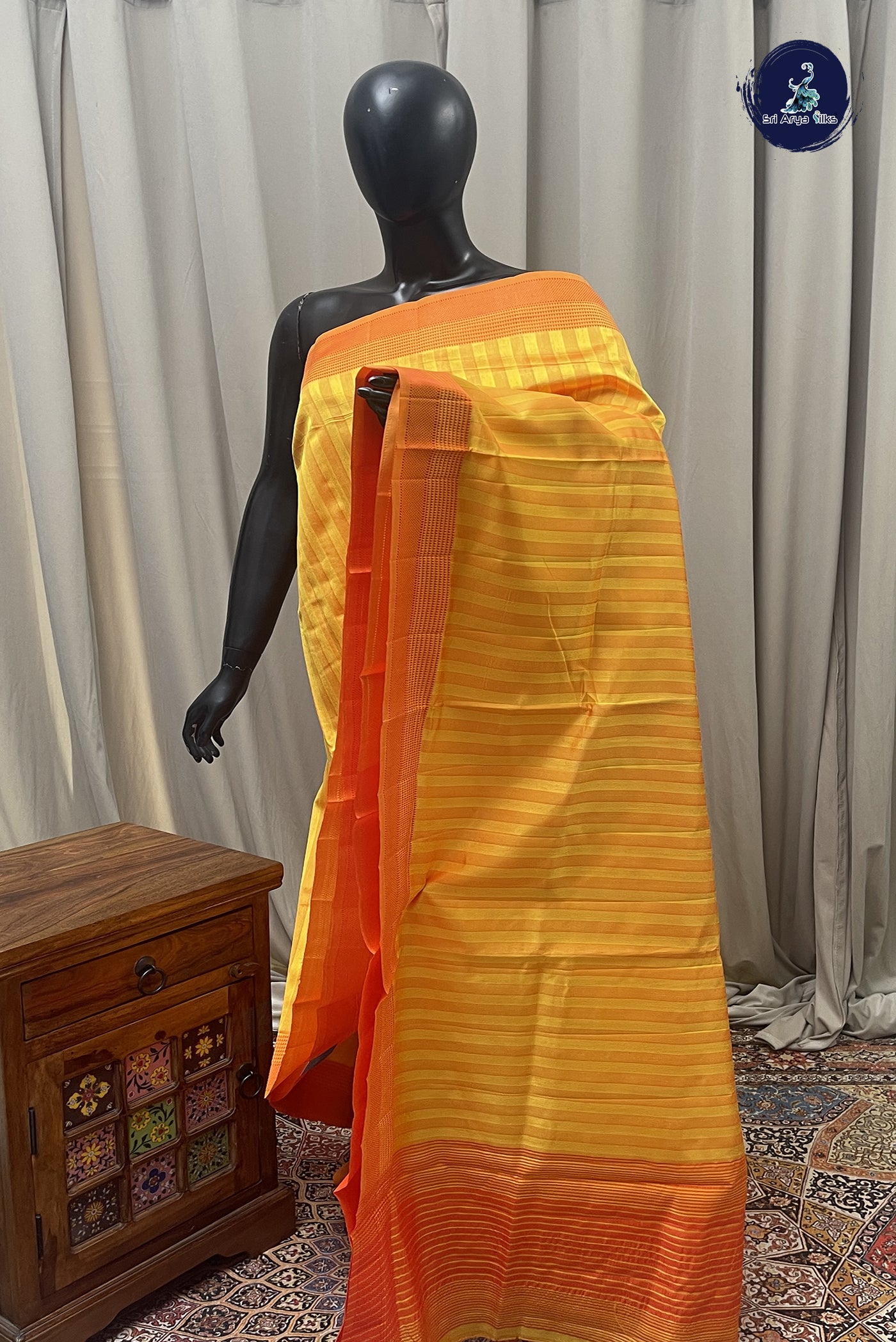 Yellow Semi Tussar Saree With Embossed  Pattern