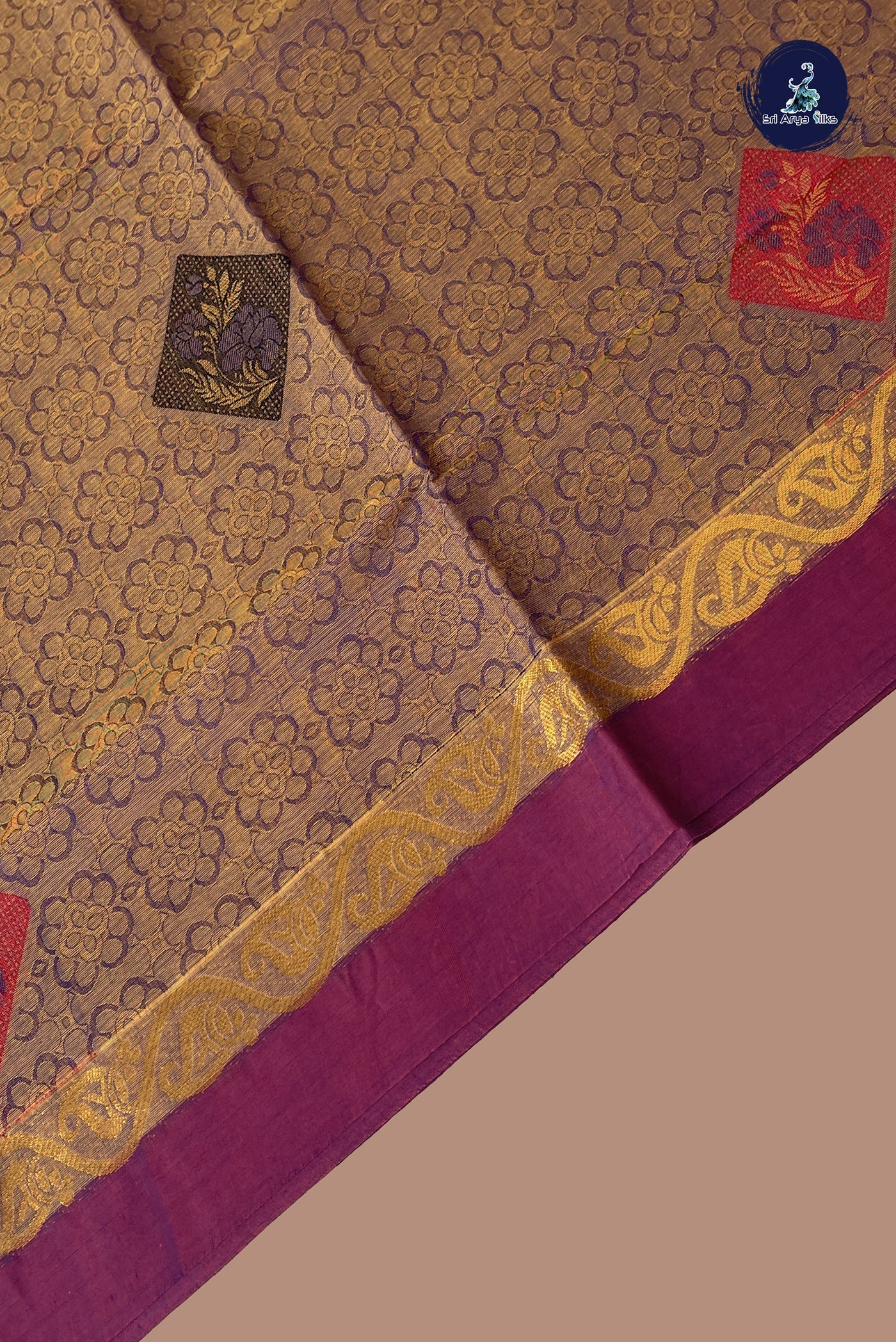 Mustard Cotton Saree With Embossed Pattern