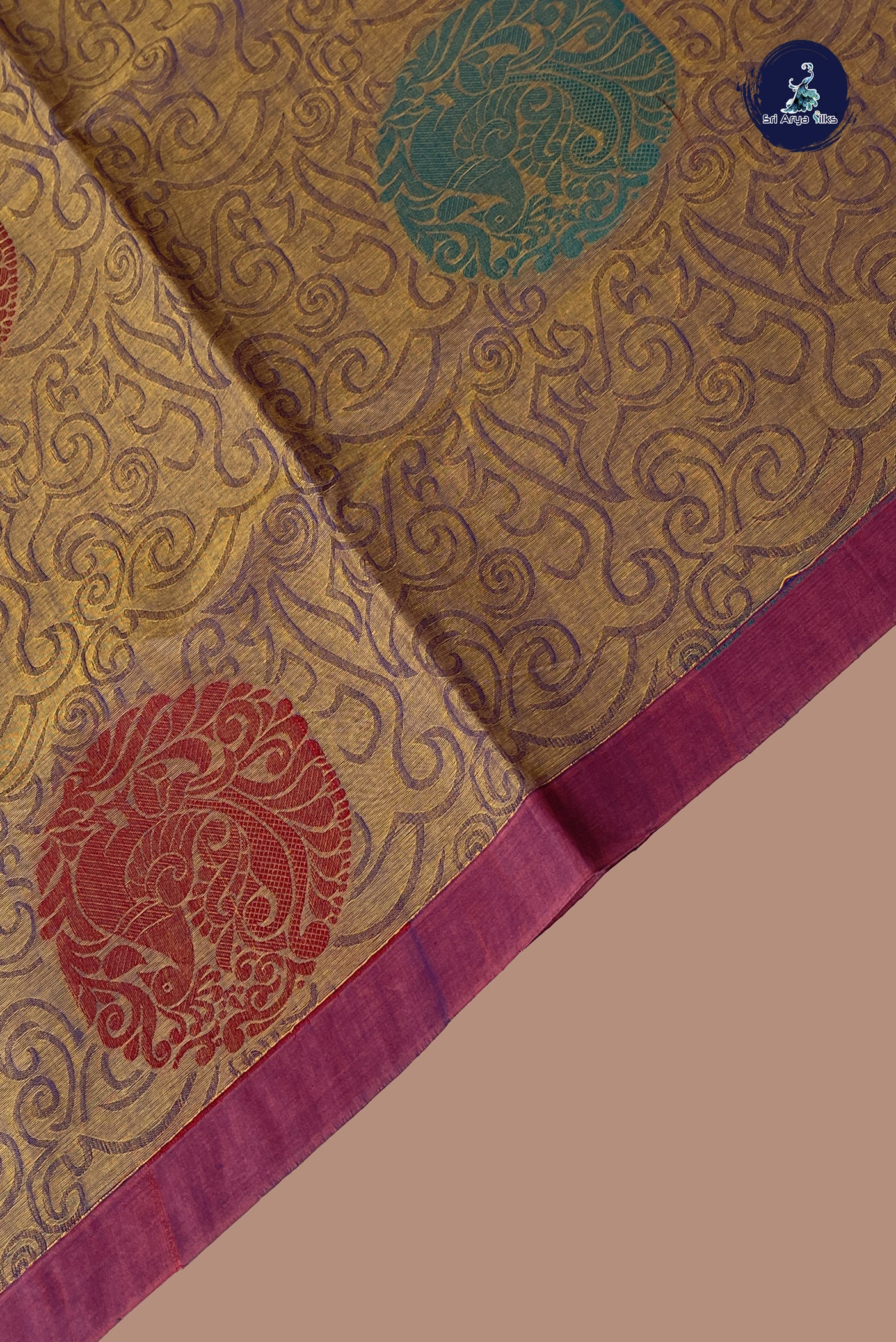 Mustard Cotton Saree With Embossed Pattern