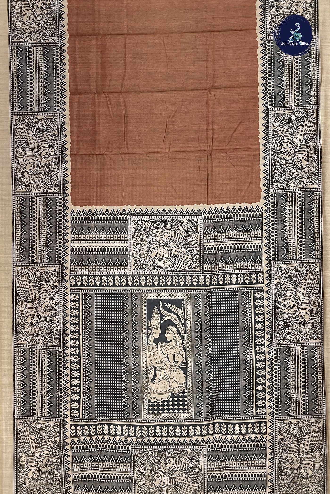 Brown Tussar Saree With Plain Pattern