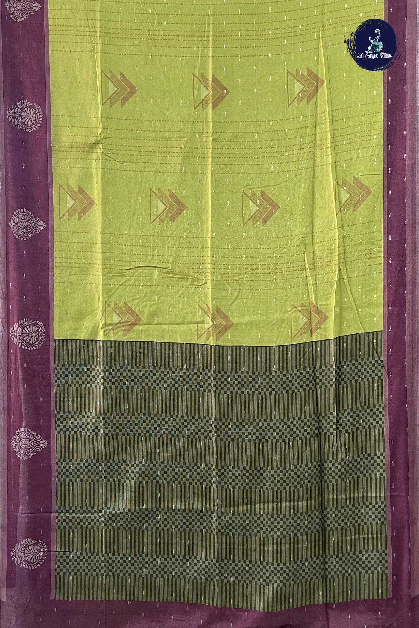 Lime Green Linen Saree With Printed Pattern