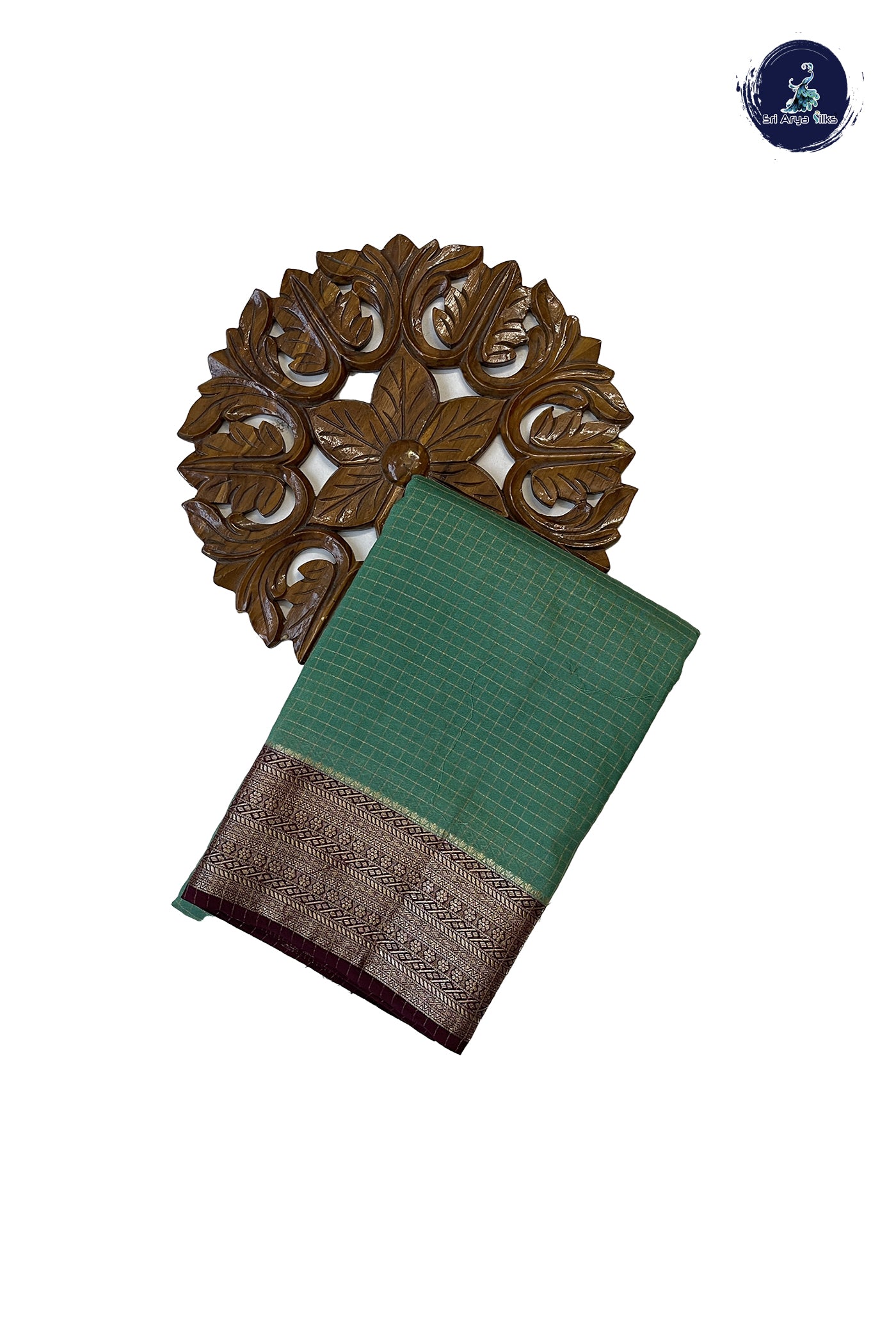 Sea Green Semi Banarasi Saree With Zari Checked Pattern