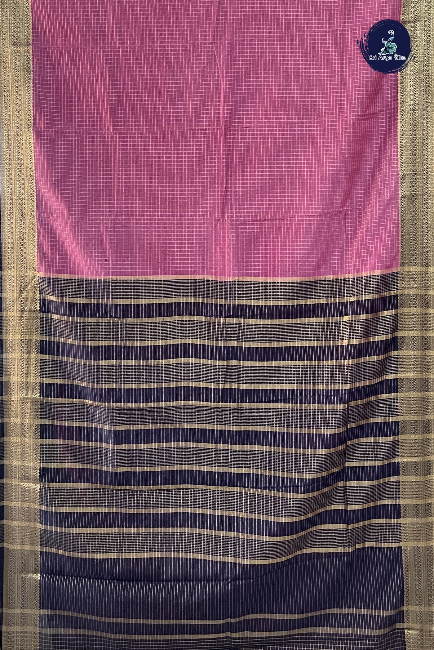 Mauve Pink Semi Banarasi Saree With Zari Checked Pattern