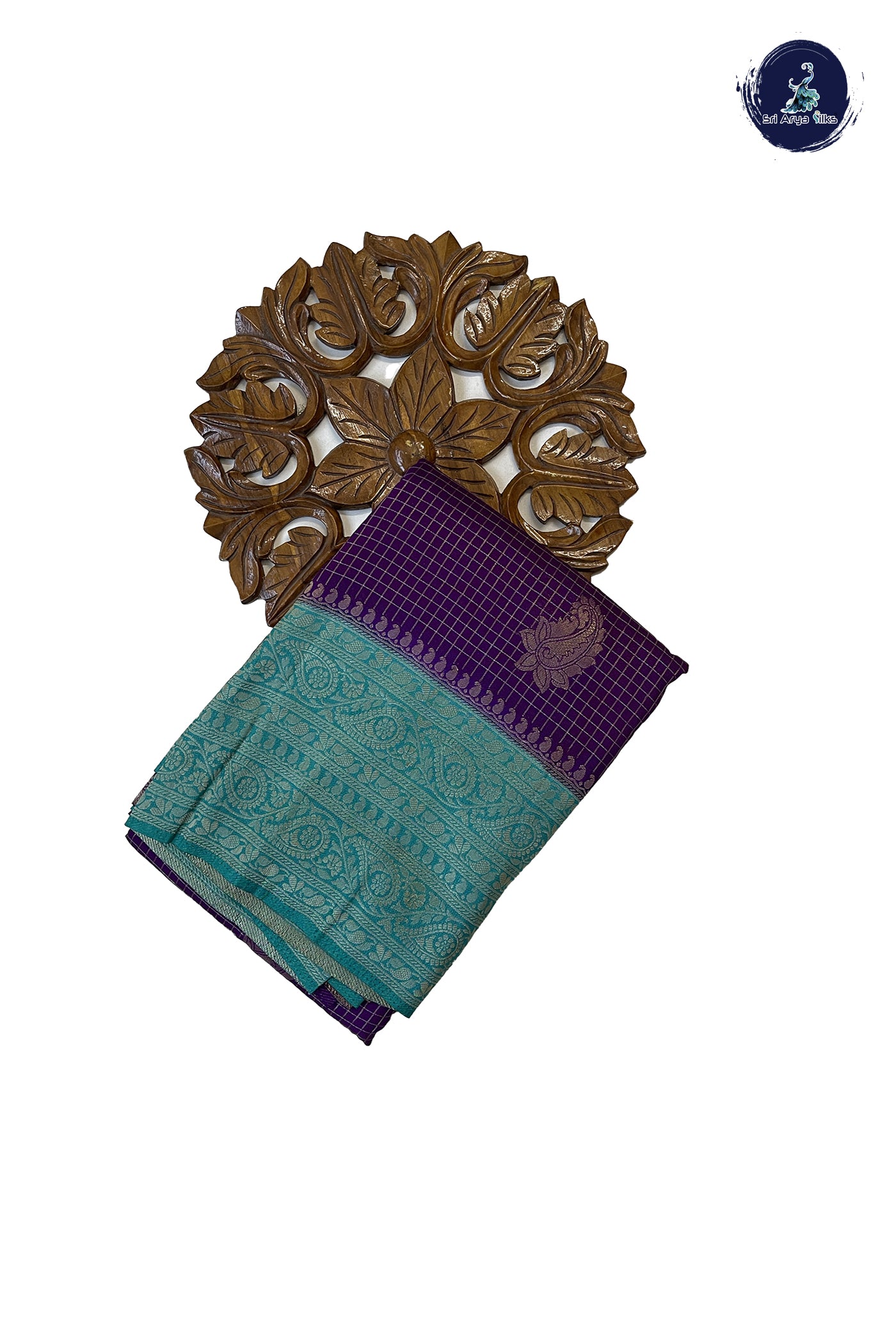 Jamun Semi Banarasi Saree With Zari Checked Pattern