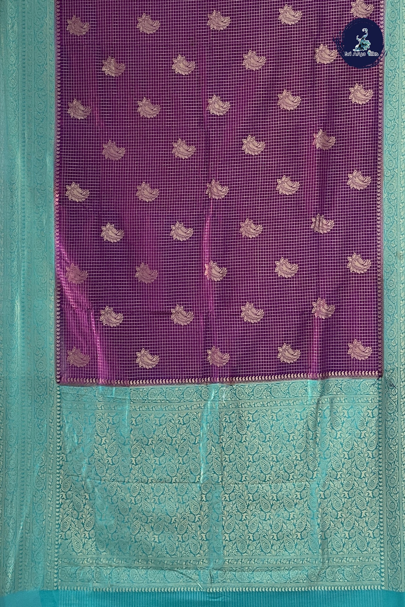 Jamun Semi Banarasi Saree With Zari Checked Pattern