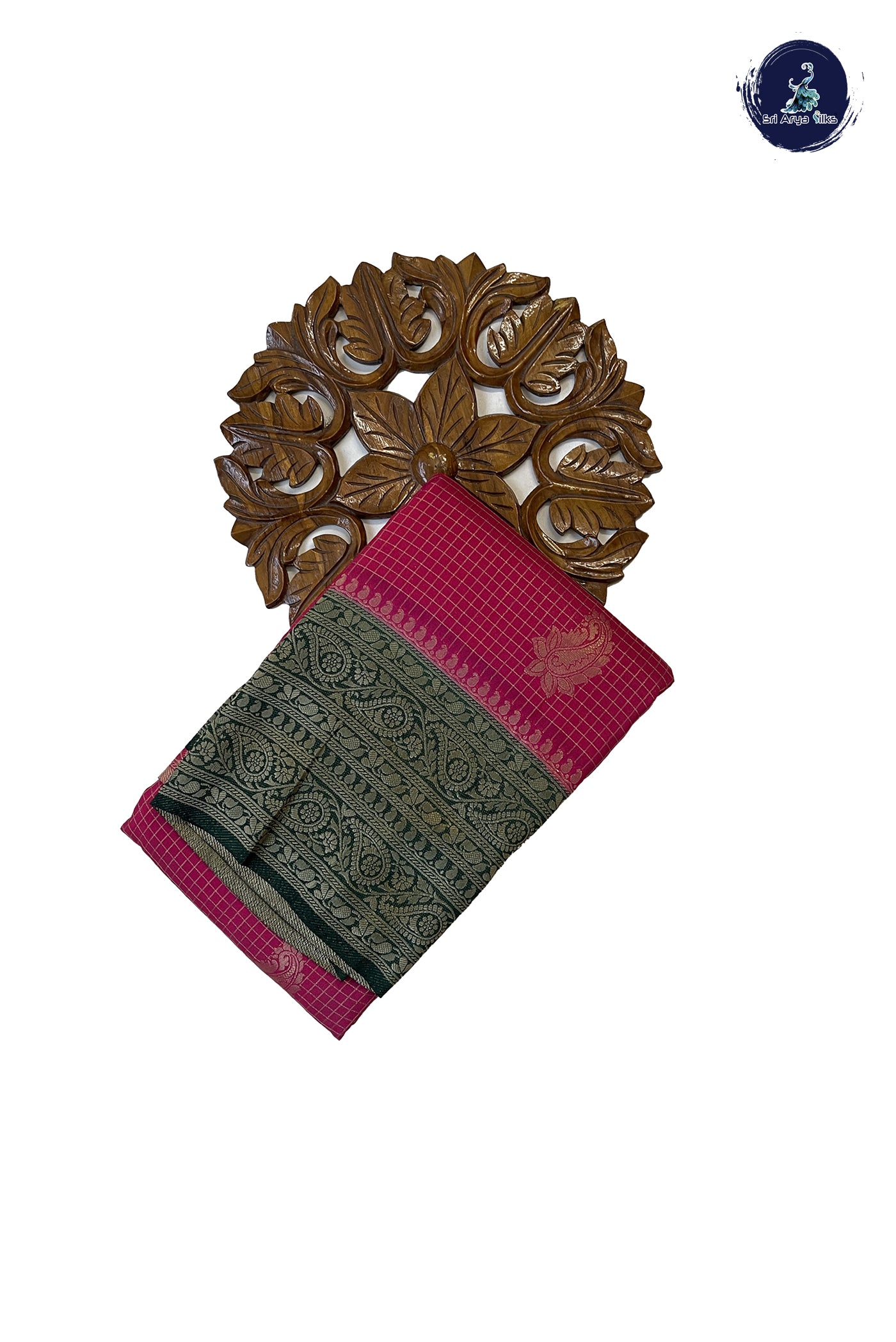 Dark Pink Semi Banarasi Saree With Zari Checked Pattern