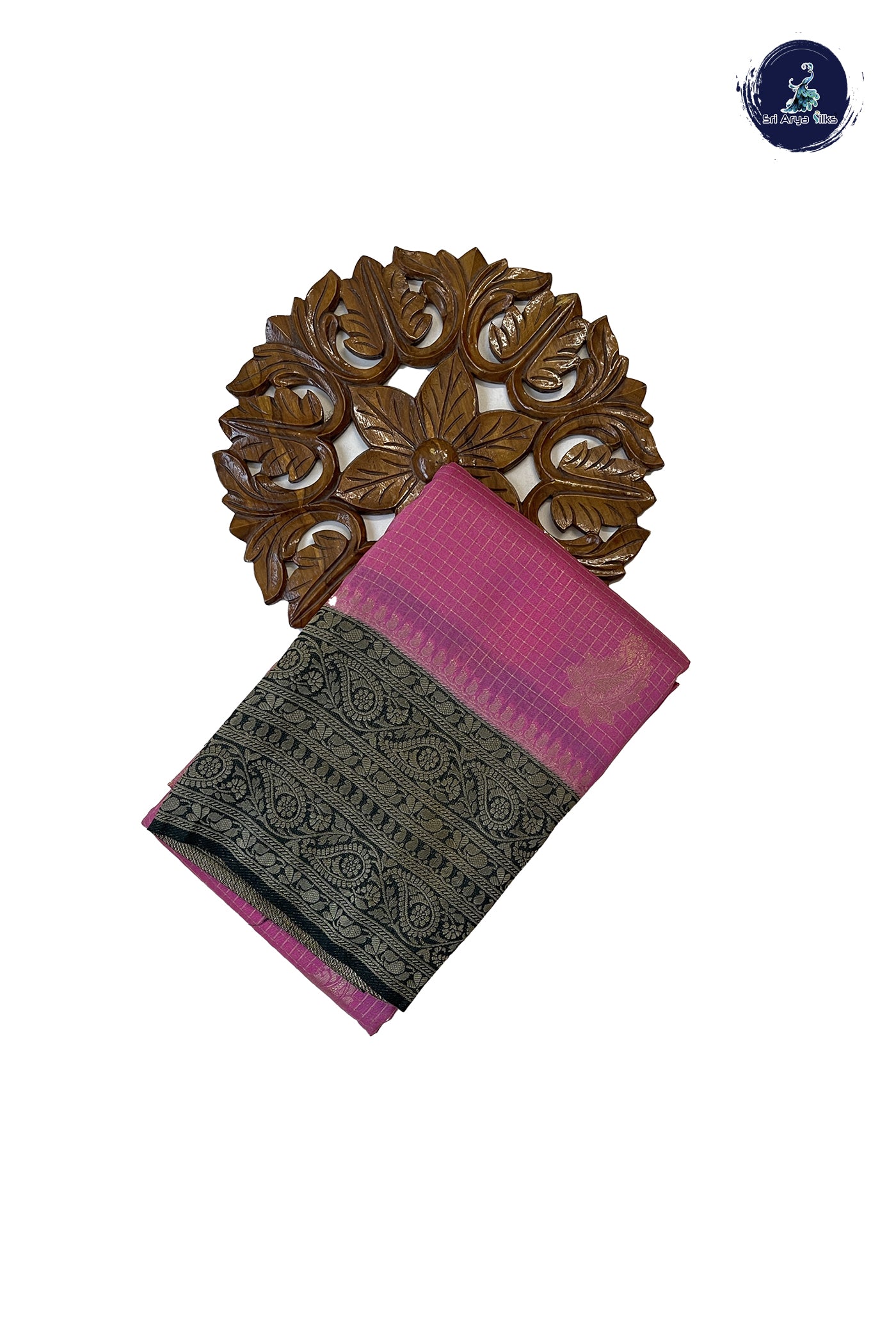 Light Pink Semi Banarasi Saree With Zari Checked Pattern