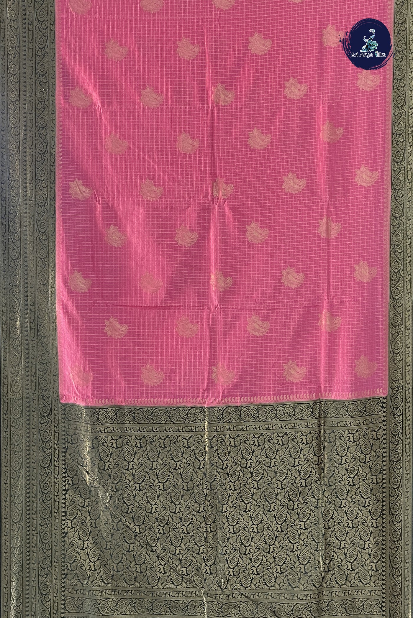 Light Pink Semi Banarasi Saree With Zari Checked Pattern