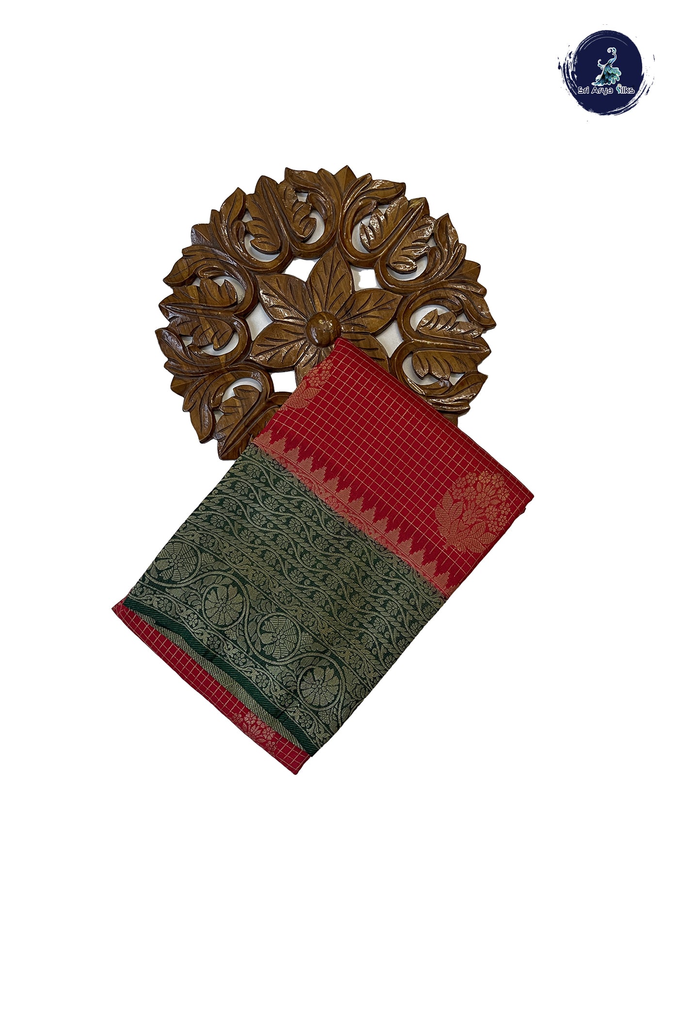 Red Semi Banarasi Saree With Zari Checked Pattern