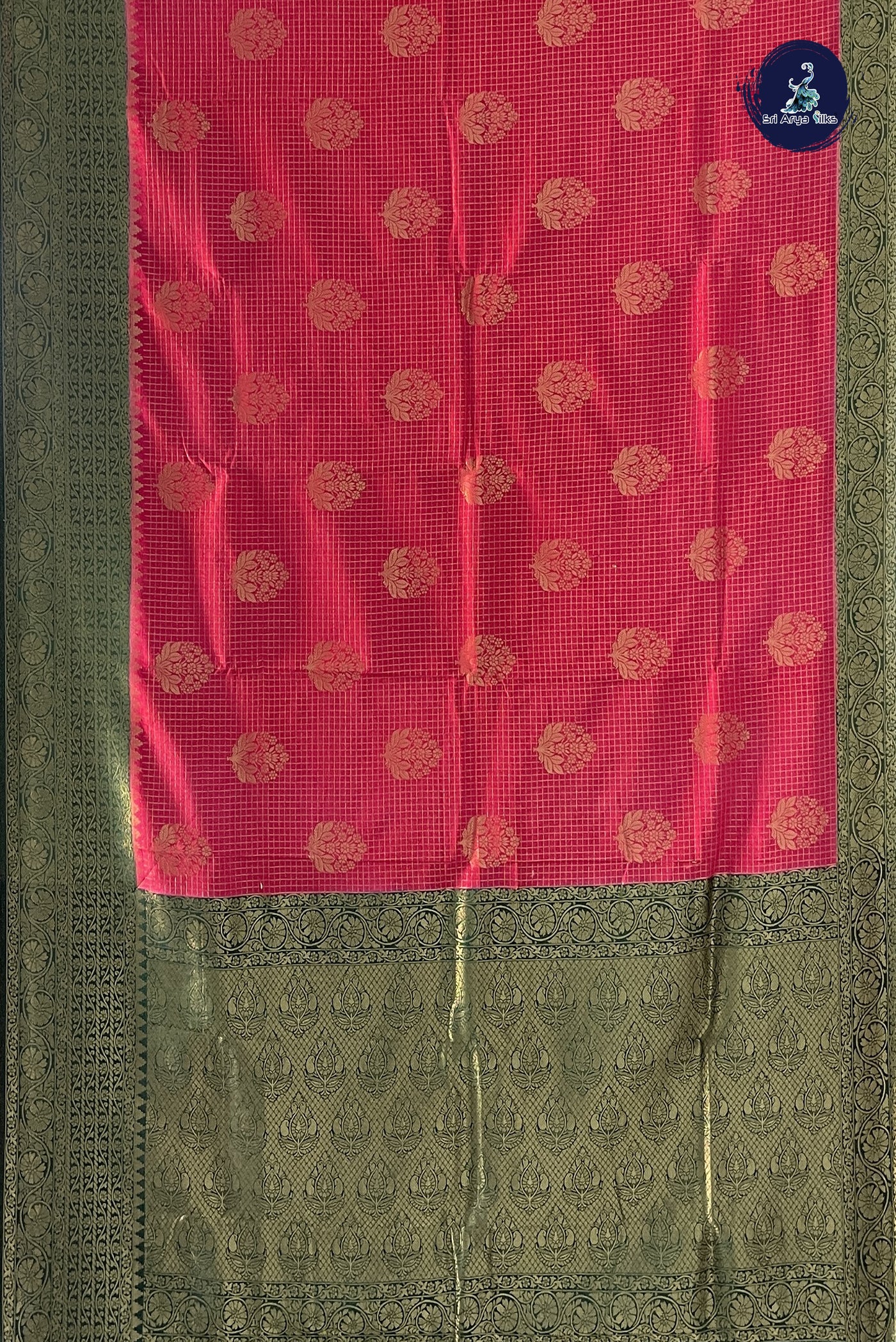 Dark Pink Semi Banarasi Saree With Zari Checked Pattern