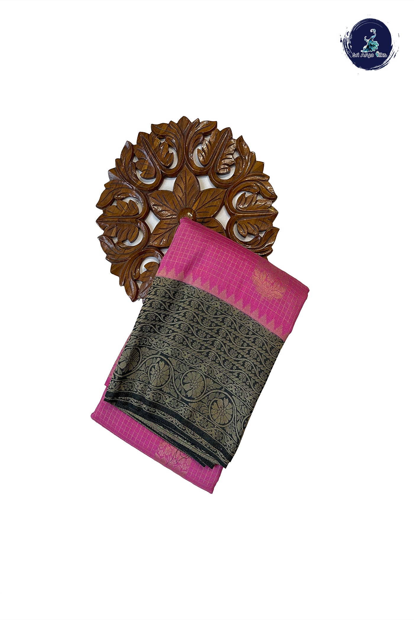 Lotus Pink Semi Banarasi Saree With Zari Checked Pattern