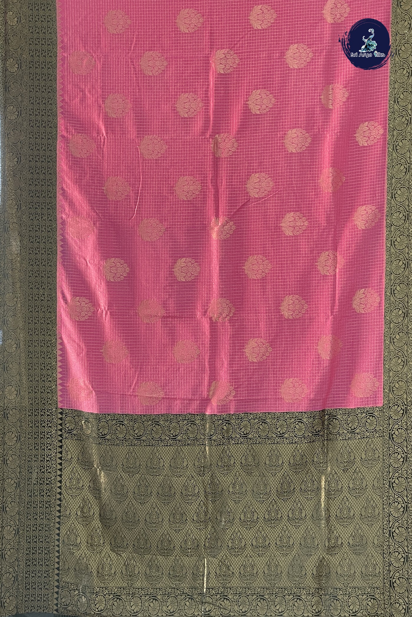 Lotus Pink Semi Banarasi Saree With Zari Checked Pattern