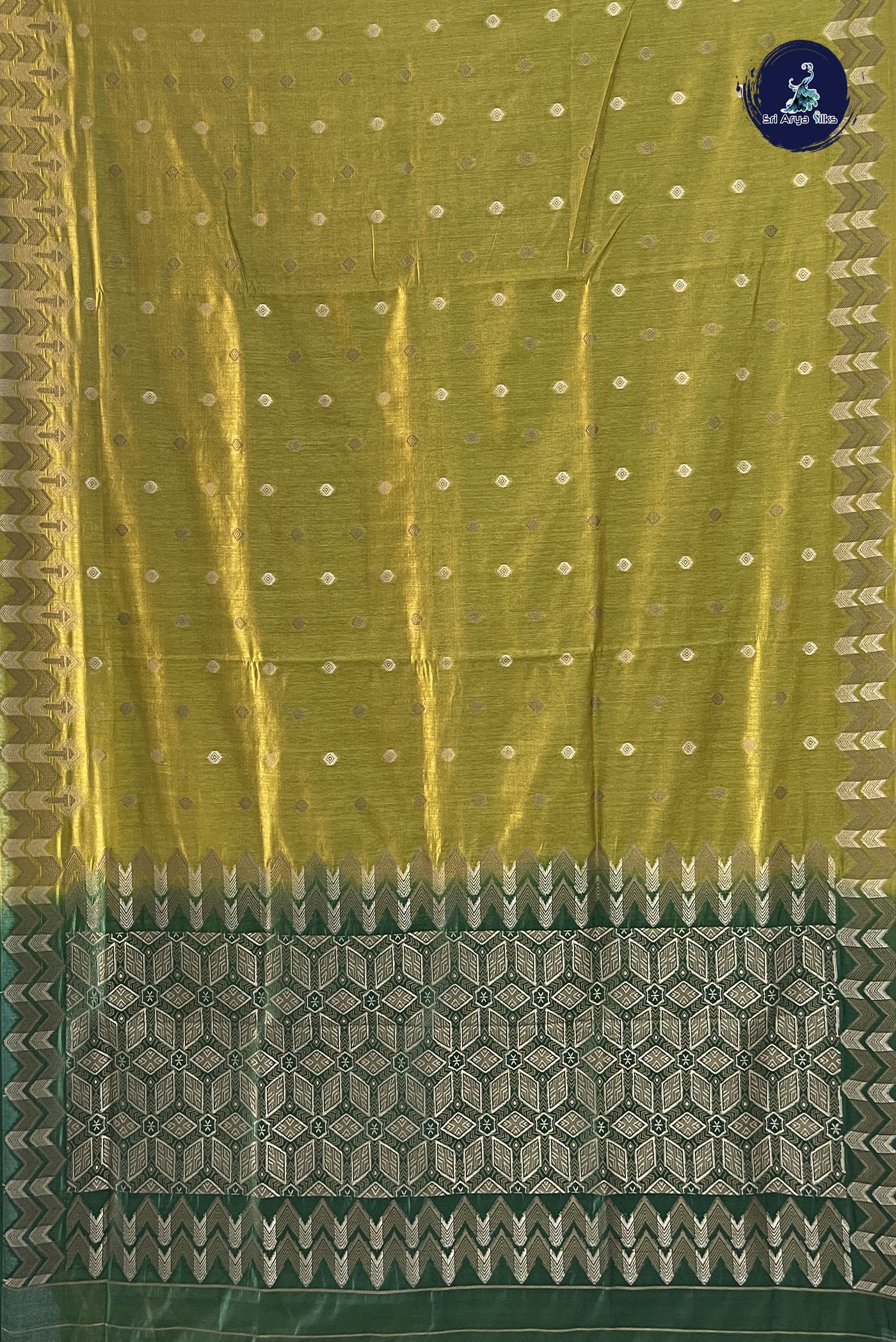 Mehendi Green Raw Silk Saree With Zari Buttas Pattern