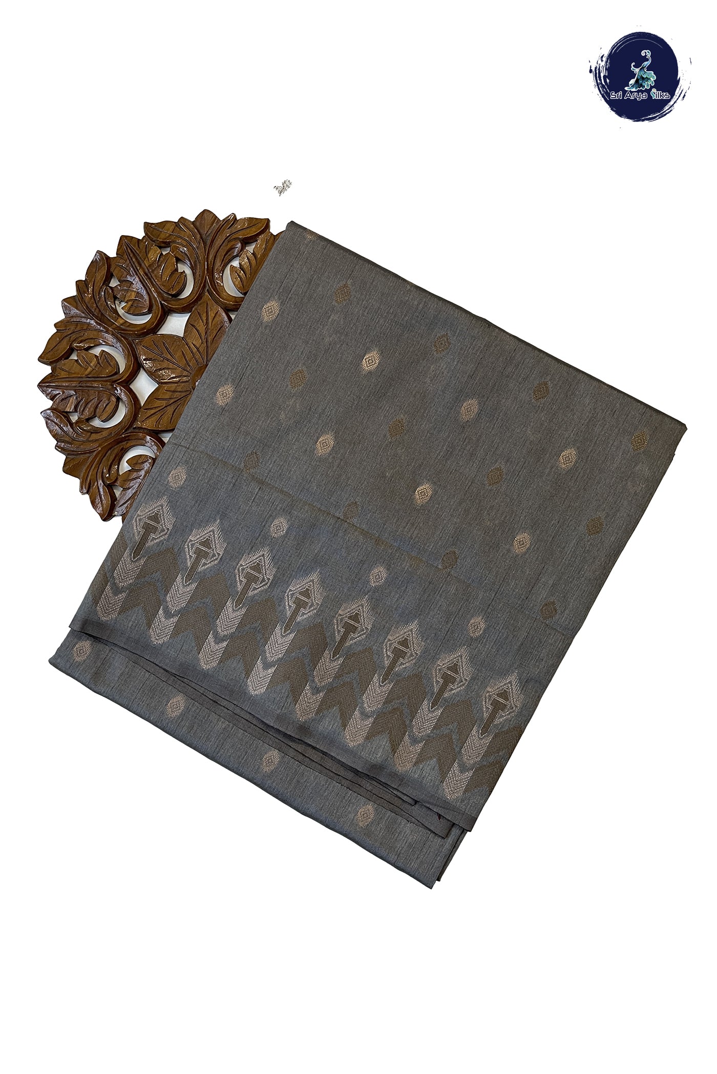 Grey Raw Silk Saree With Zari Buttas Pattern