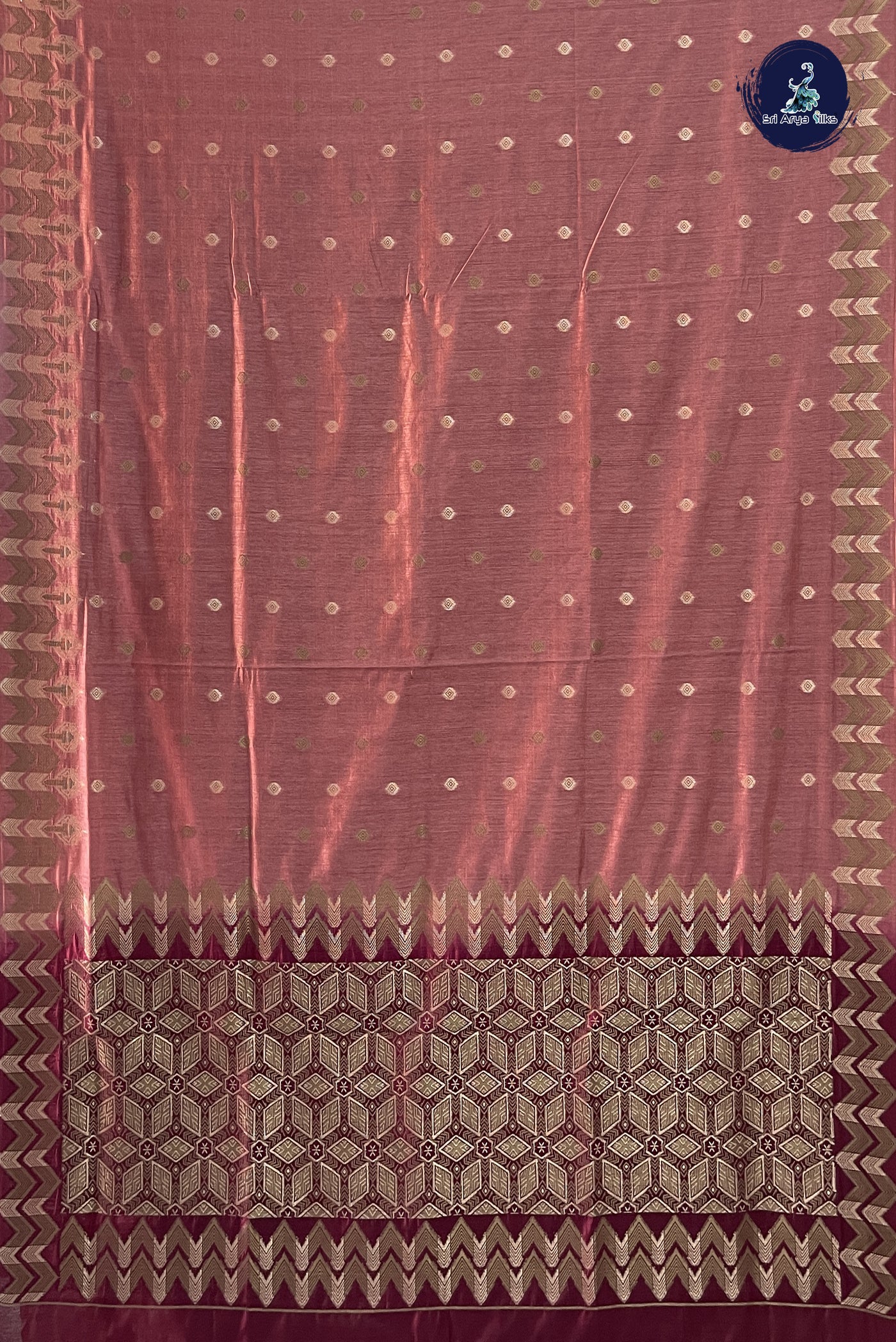 Dusty Pink Raw Silk Saree With Zari Buttas Pattern