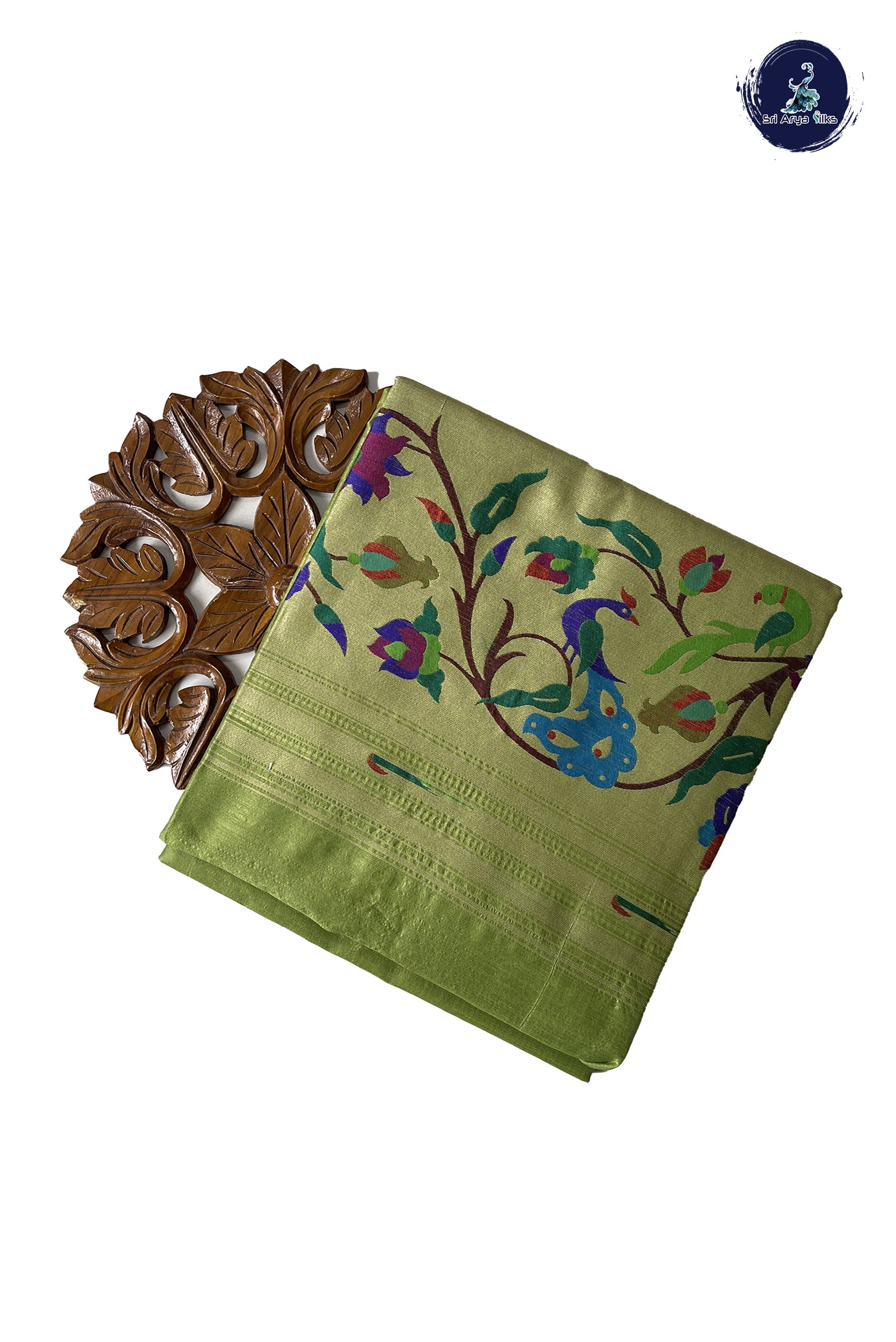 Olive Green Raw Silk Saree With Buttas Pattern