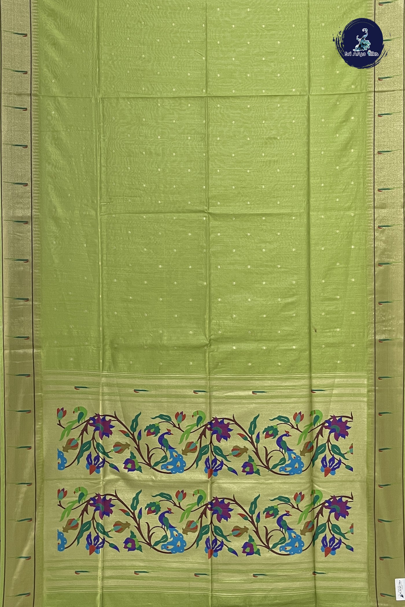 Olive Green Raw Silk Saree With Buttas Pattern