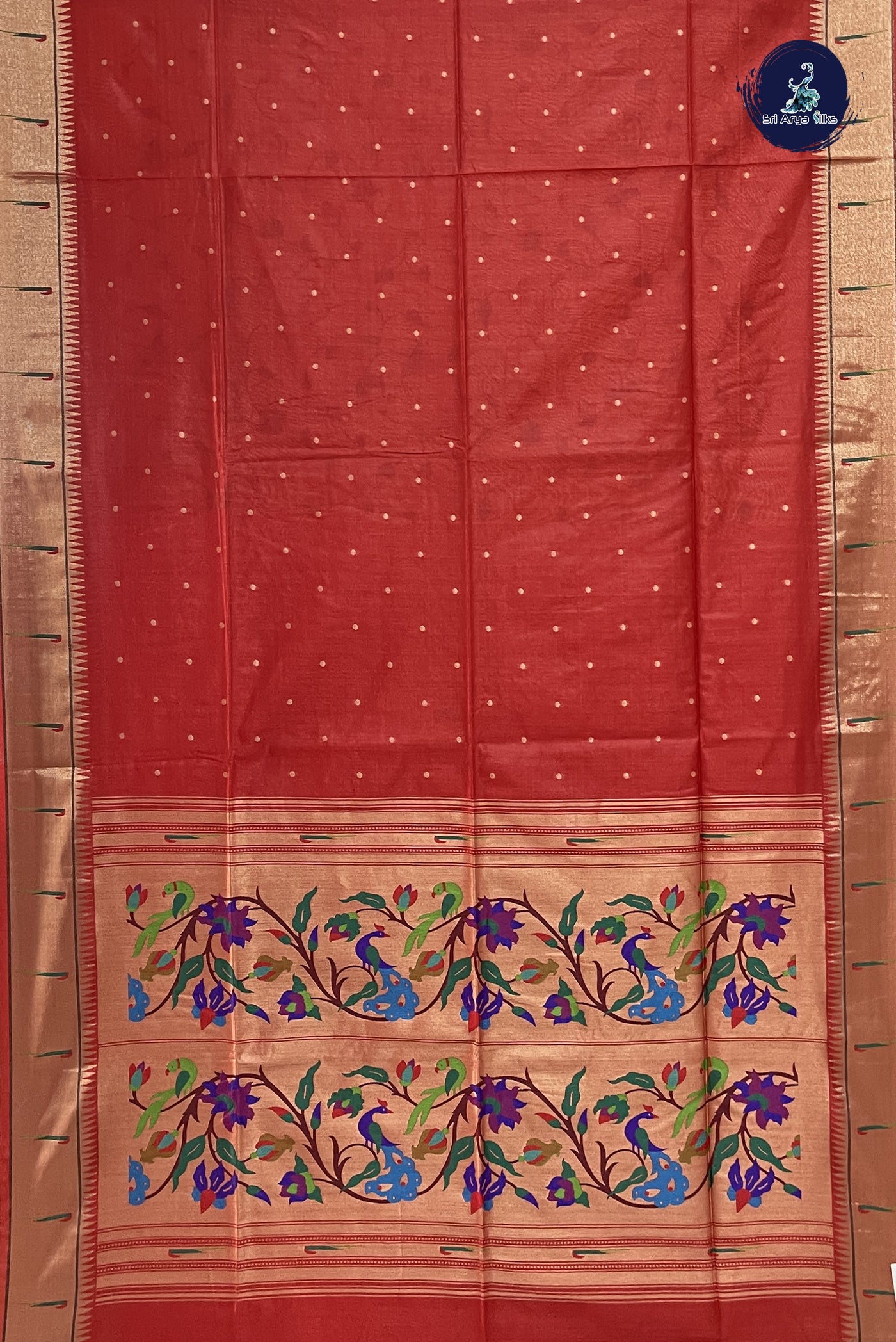 Red Raw Silk Saree With Buttas Pattern