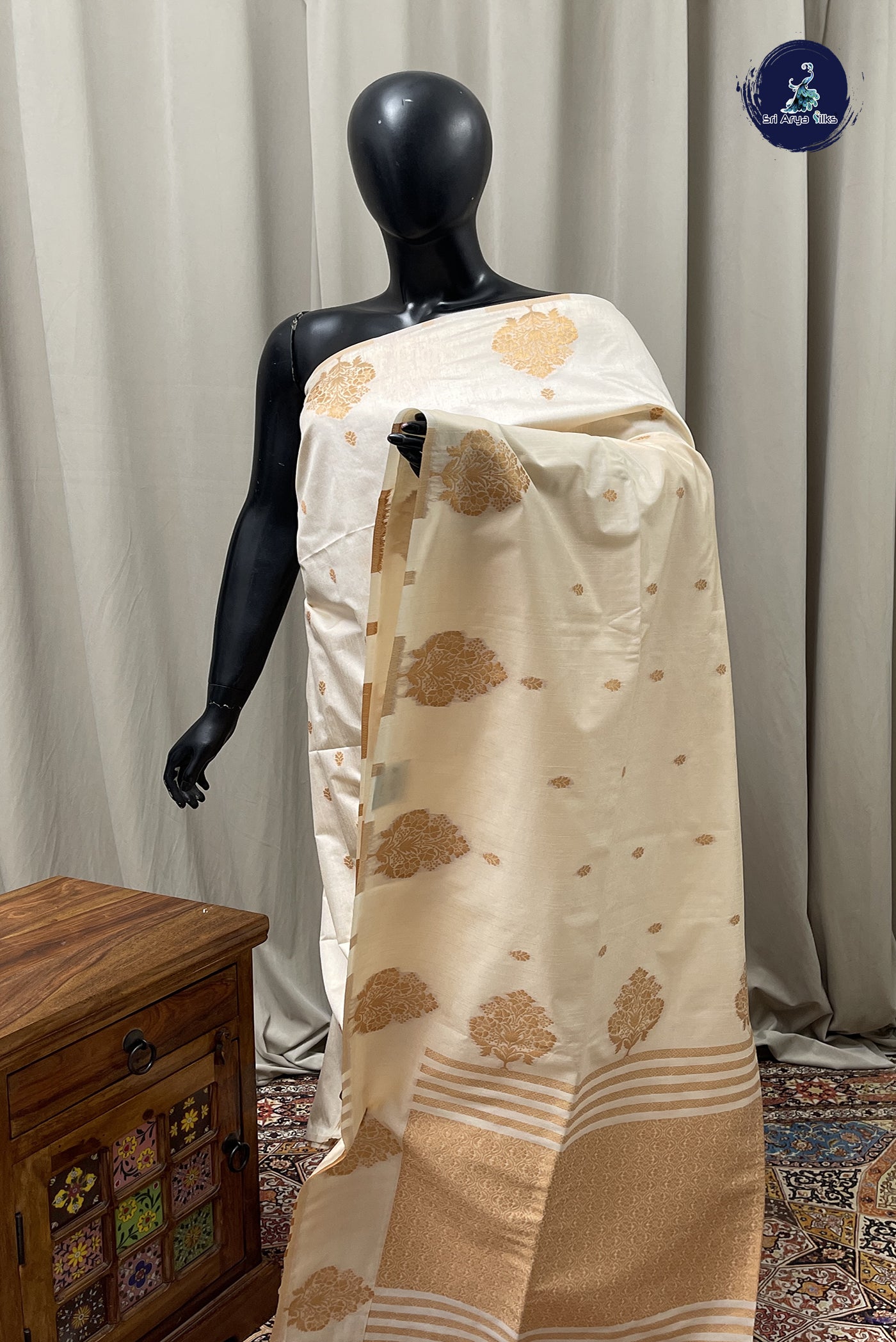 Off White Semi Silk Saree With Zari Buttas Pattern