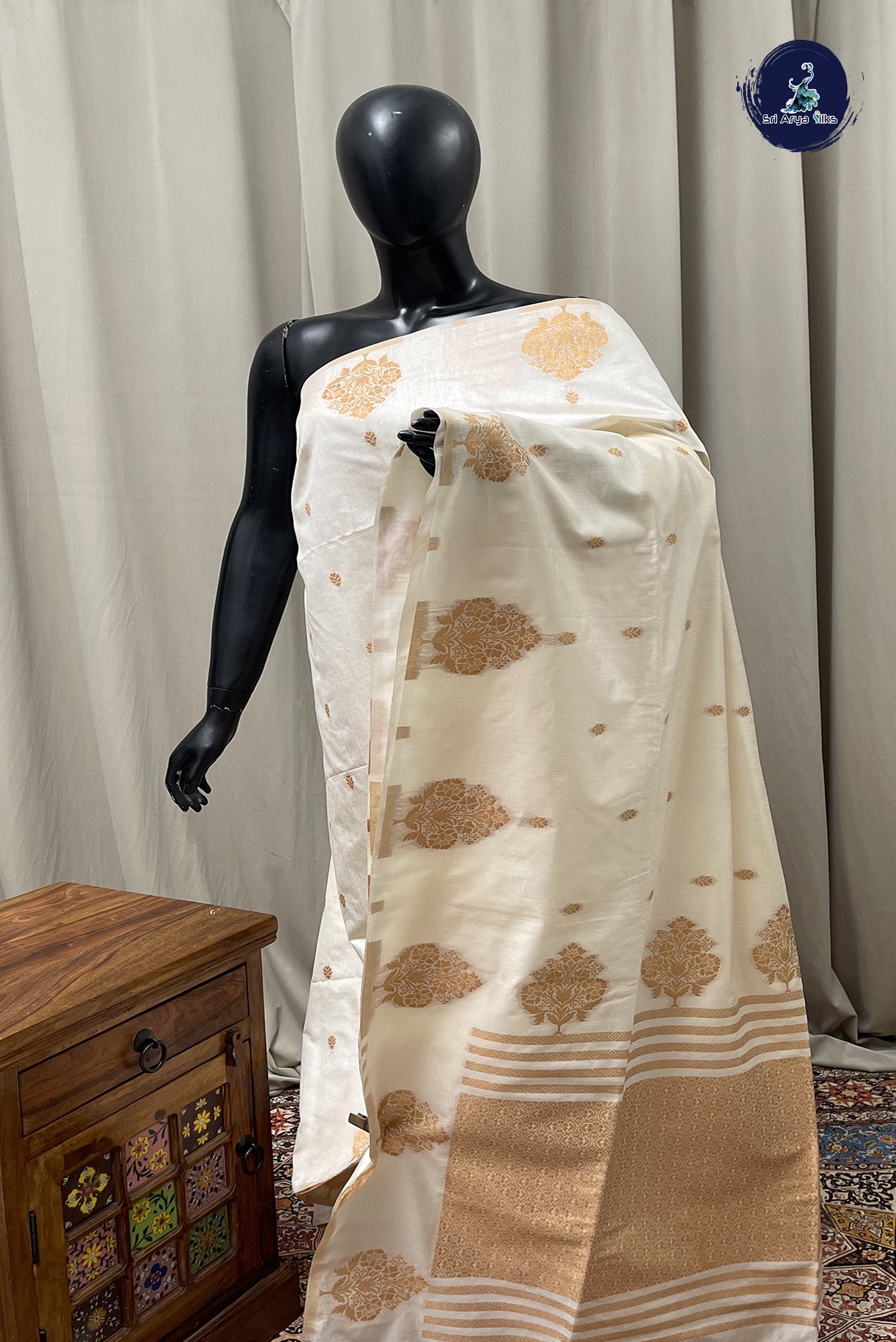 Off White Semi Silk Saree With Zari Buttas Pattern