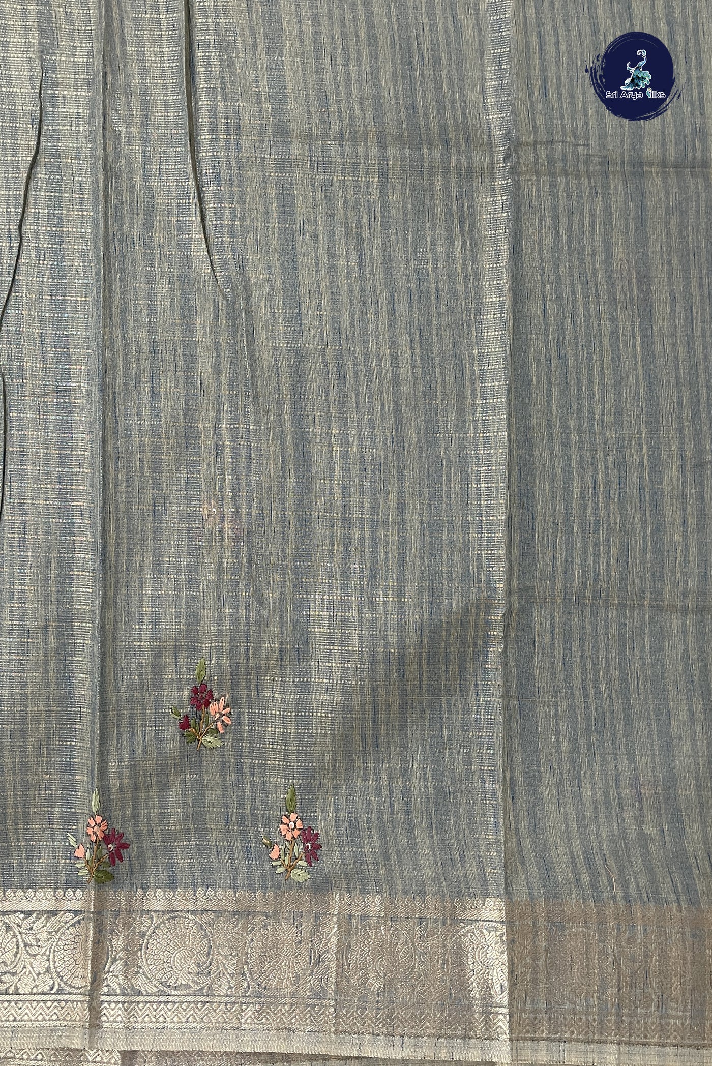 Bluish Grey Tissue Banarasi Saree With Embroidery Pattern