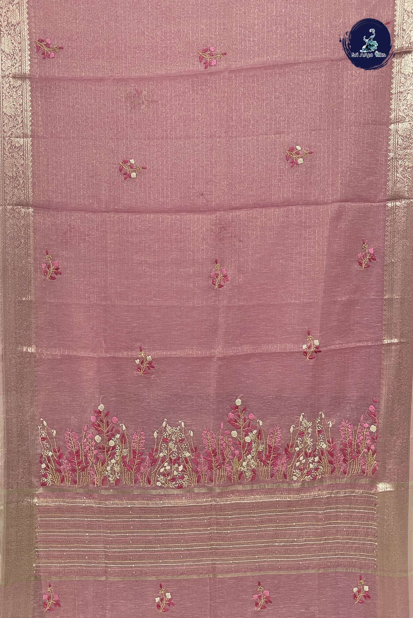 Lotus Pink Tissue Banarasi Saree With Embroidery Pattern