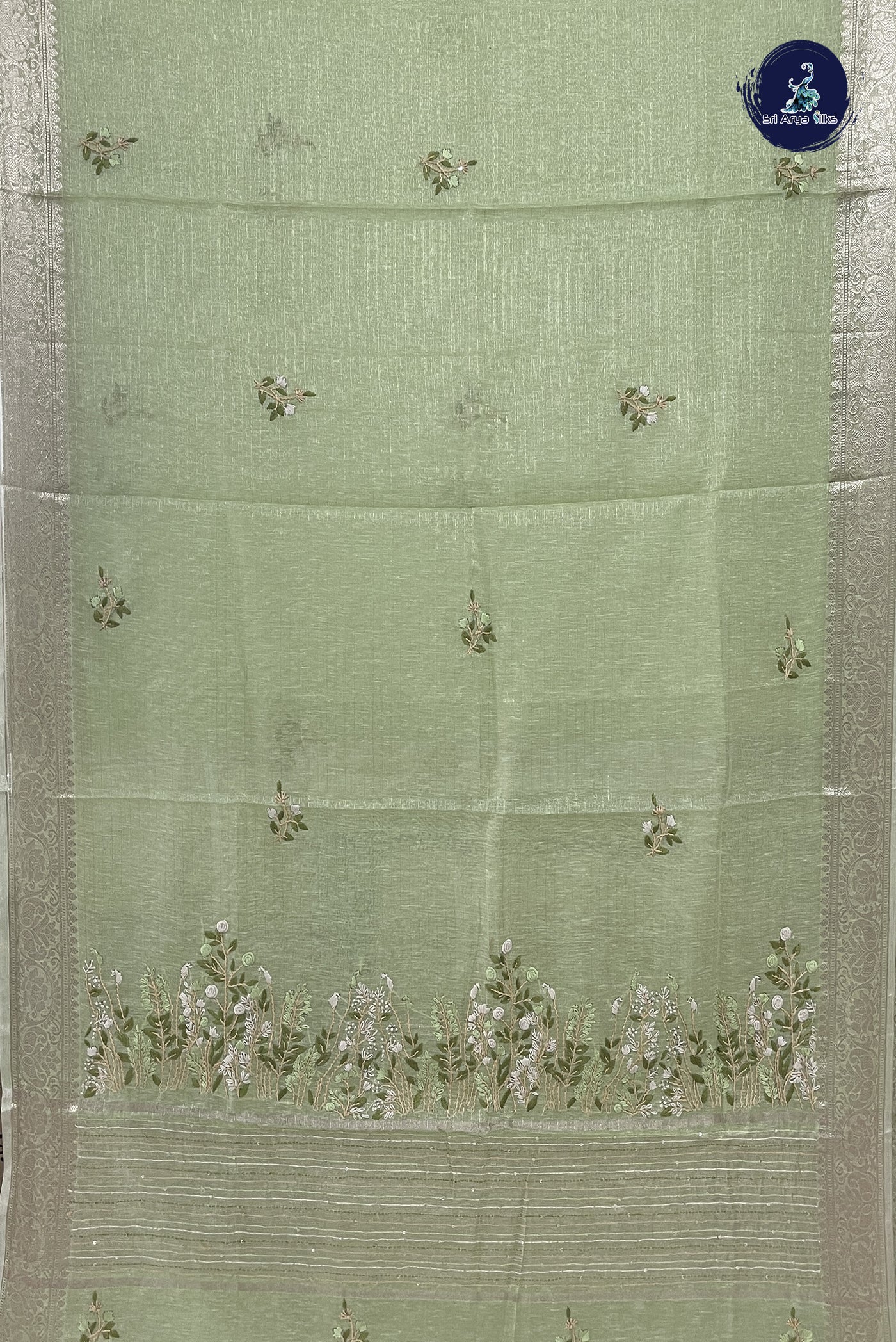 Light Green Tissue Banarasi Saree With Embroidery Pattern