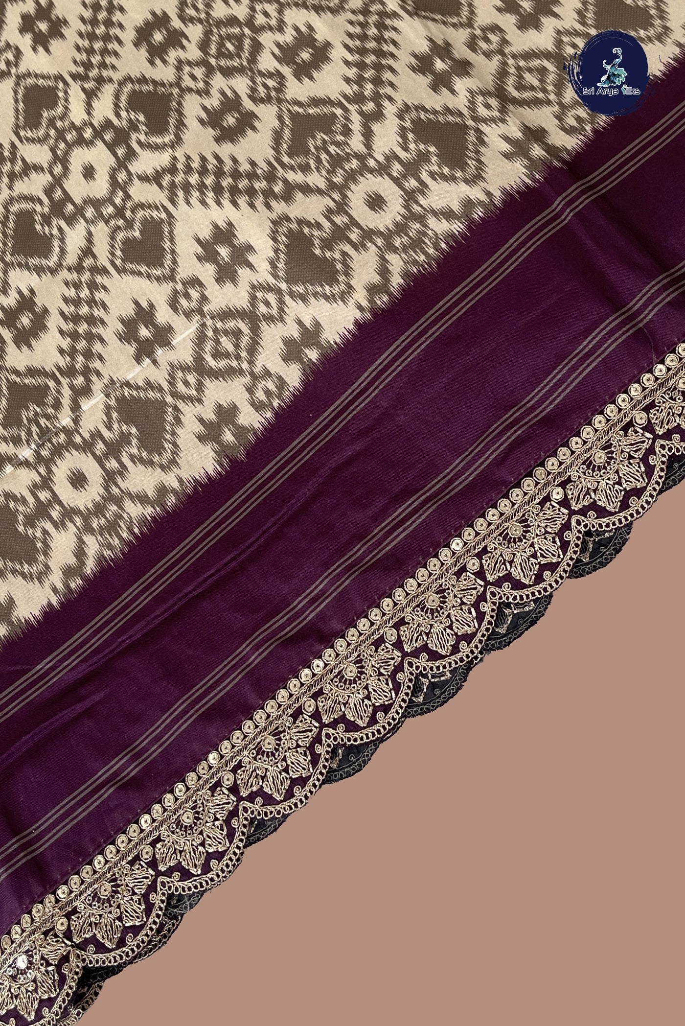 Off White Raw Silk saree With Ikat Pattern