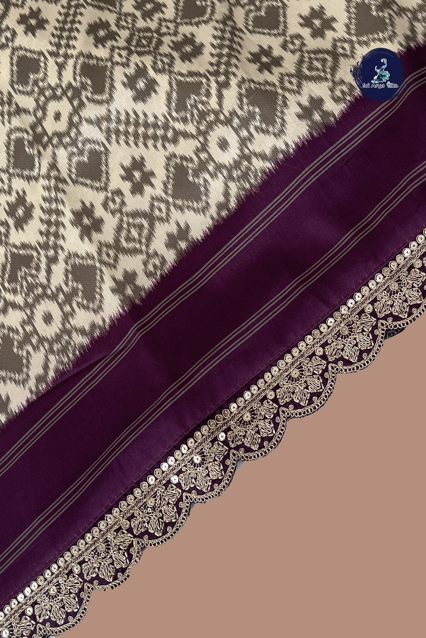 Off White Raw Silk Saree With Ikat Pattern