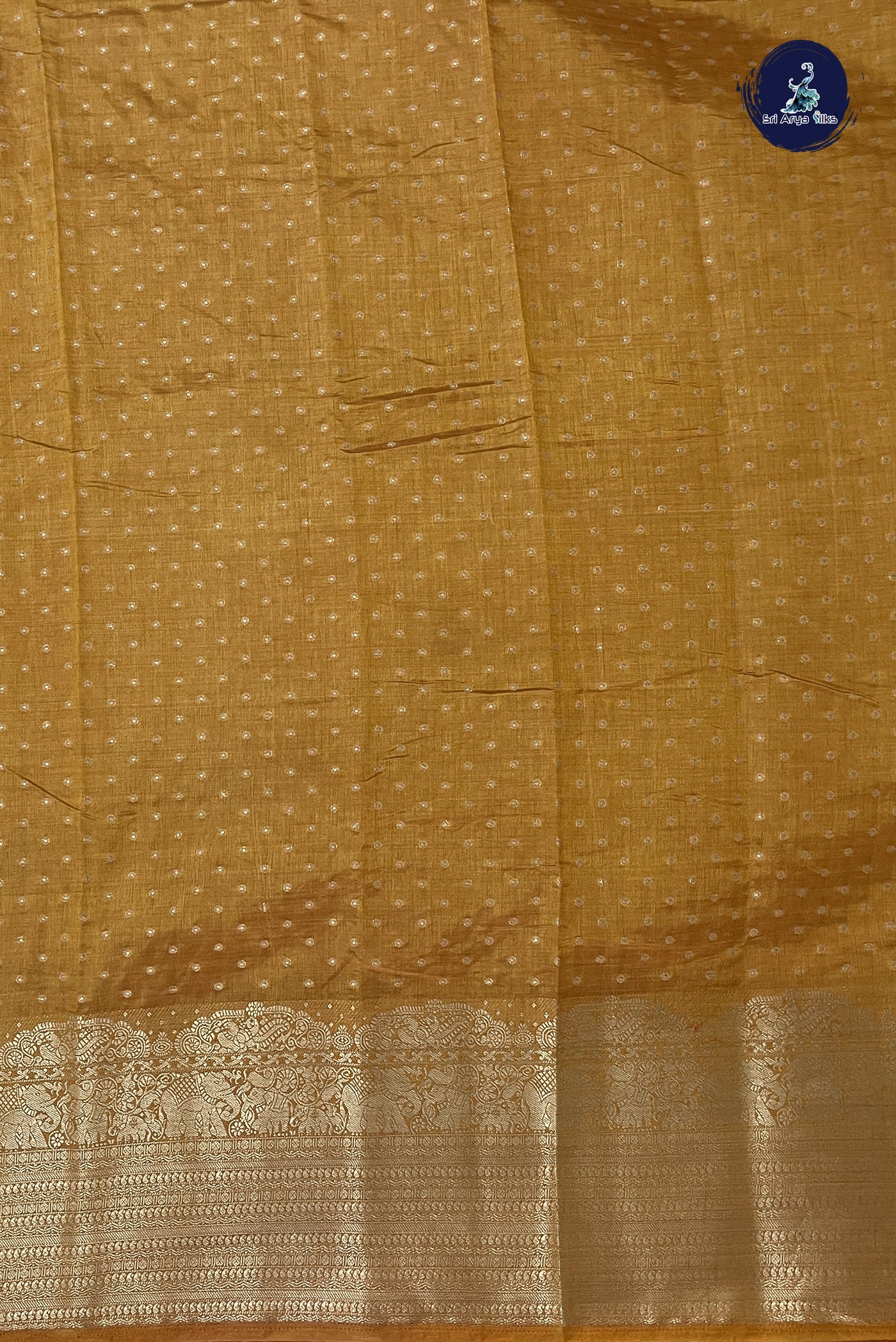 Golden Mustard Semi Tussar Saree With Zari Buttas Pattern