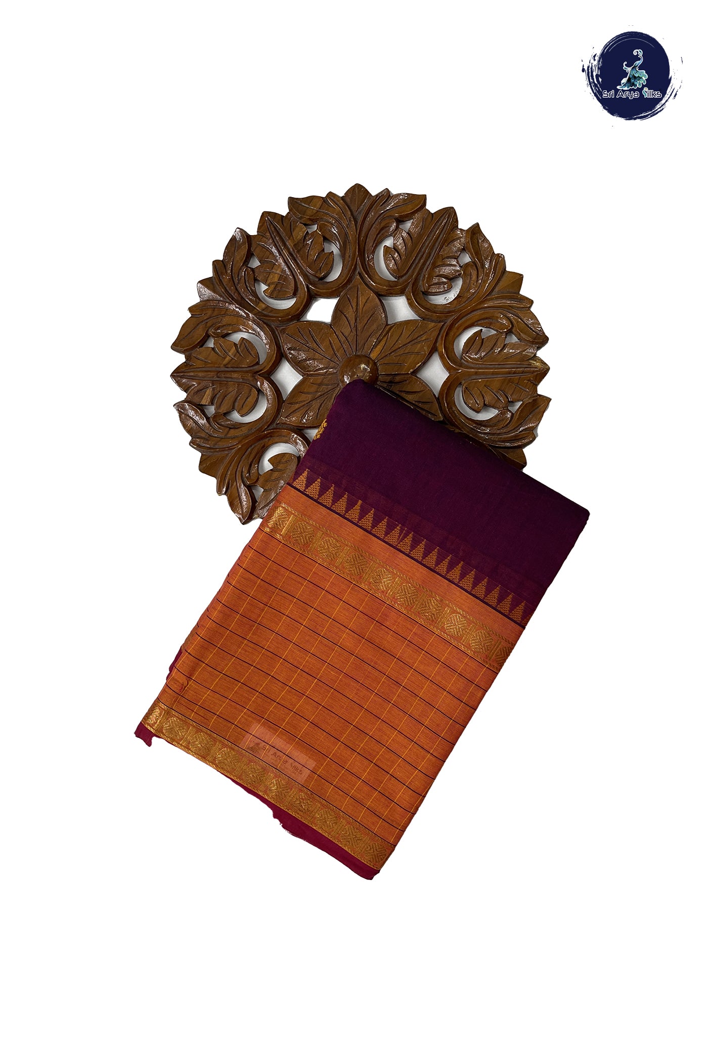 Dual Tone Wine Chettinad Cotton Saree With Buttas Pattern