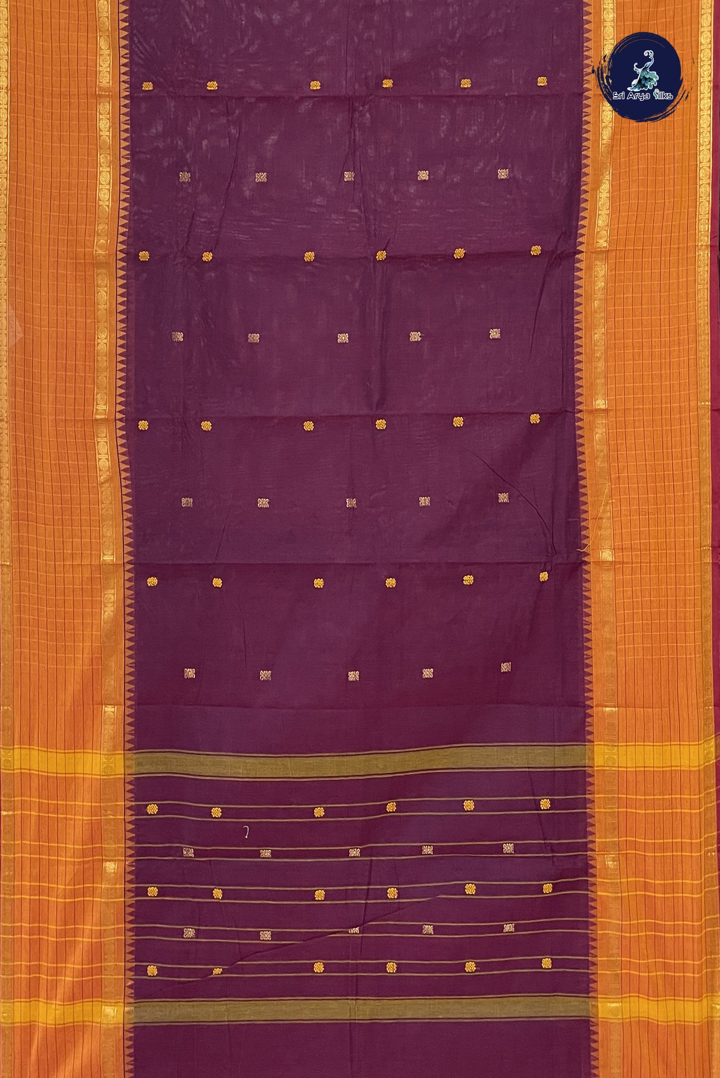 Dual Tone Wine Chettinad Cotton Saree With Buttas Pattern