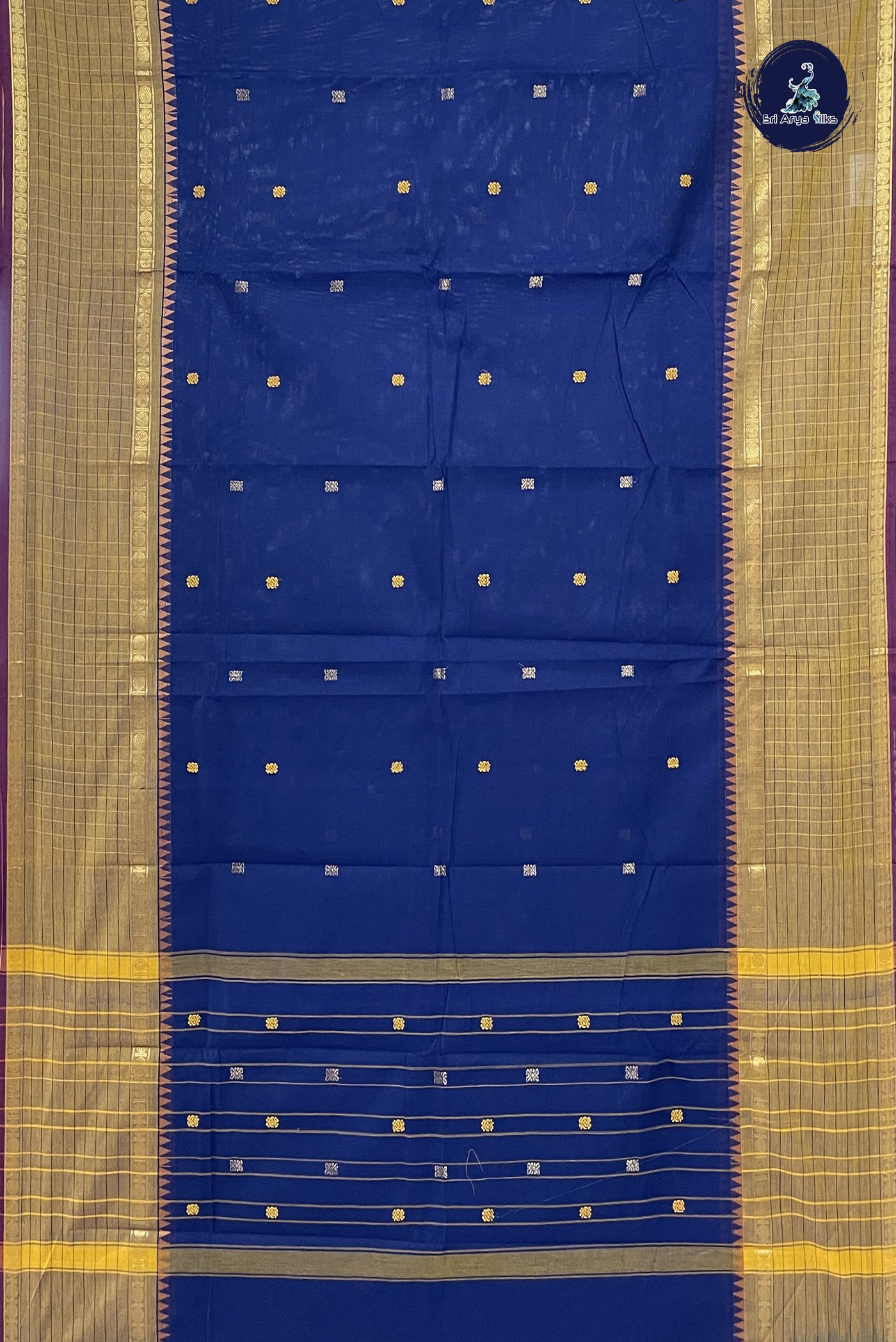 Navy Blue Chettinad Cotton Saree With Buttas Pattern