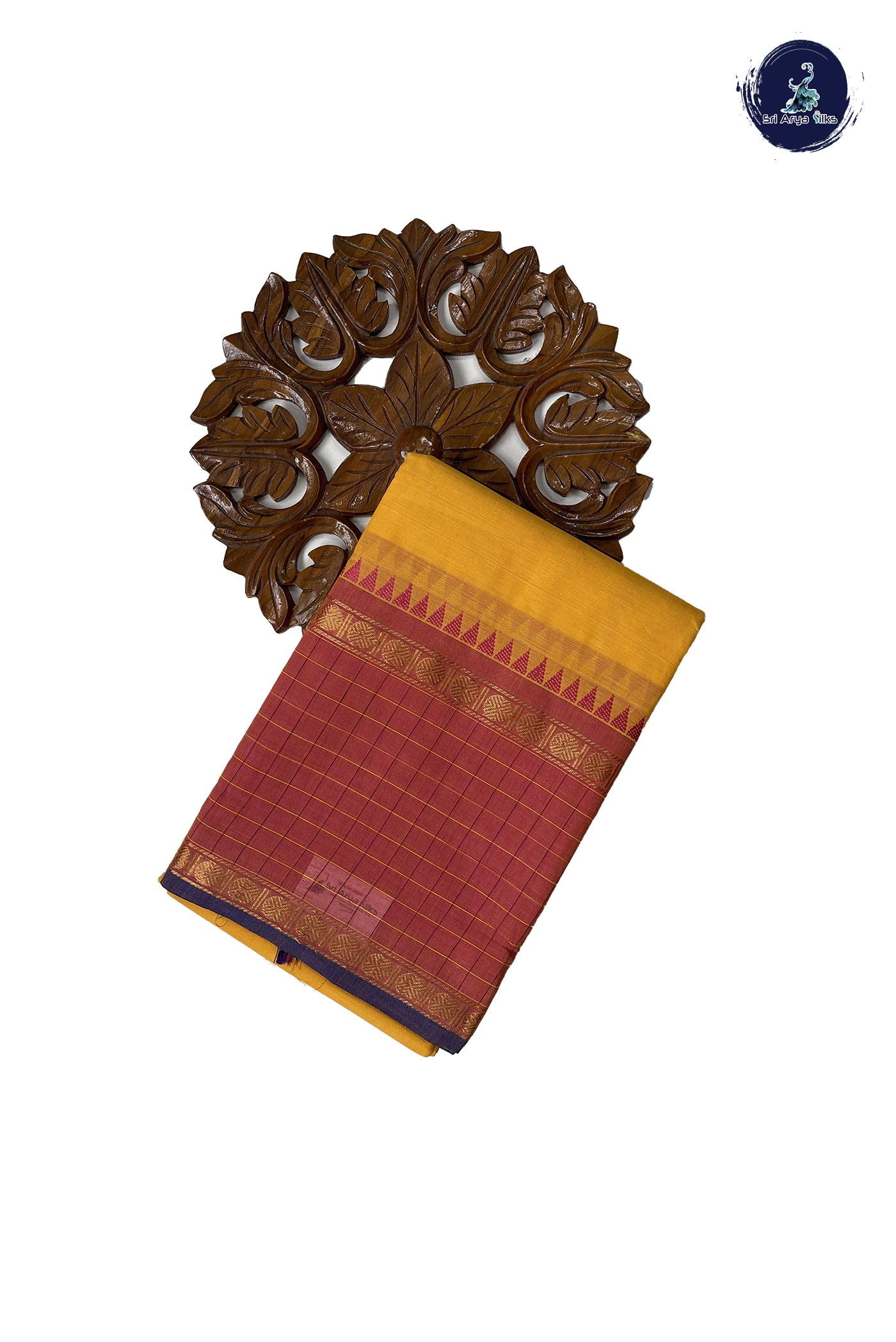 Yellow Chettinad Cotton Saree With Buttas Pattern