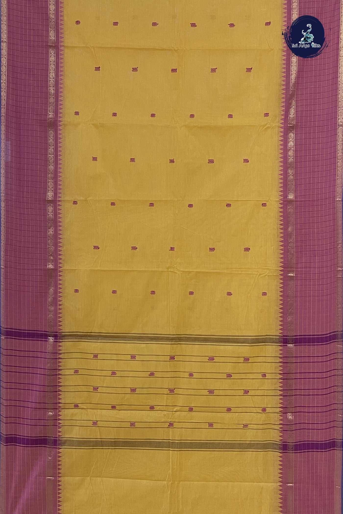 Yellow Chettinad Cotton Saree With Buttas Pattern